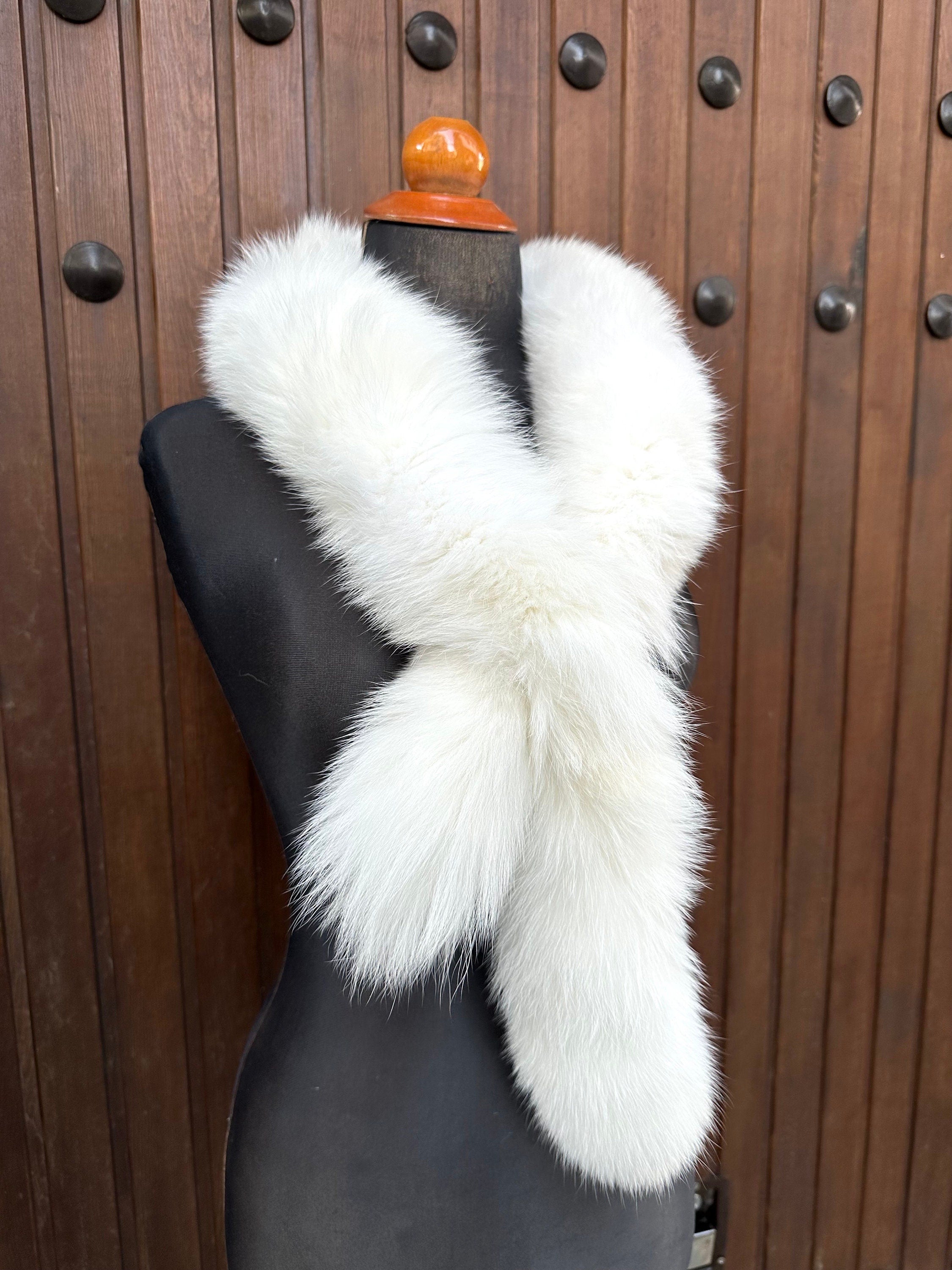 White Fox Fur Scarf – Real Fur Scarf, Handmade in Greece, Luxury Winter Scarf