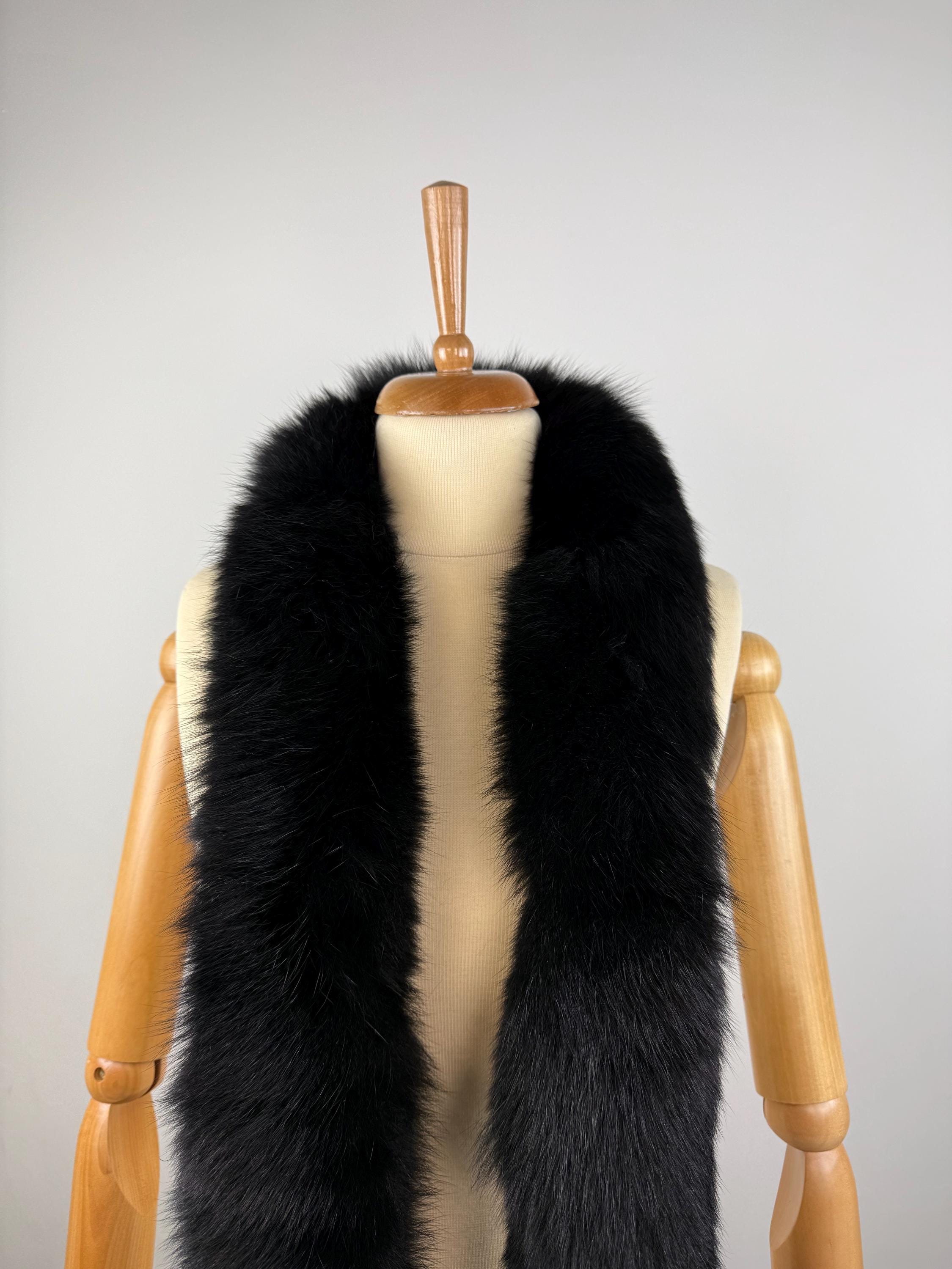 Stylish Black Fur Scarf: Genuine Fur Neck Wrap