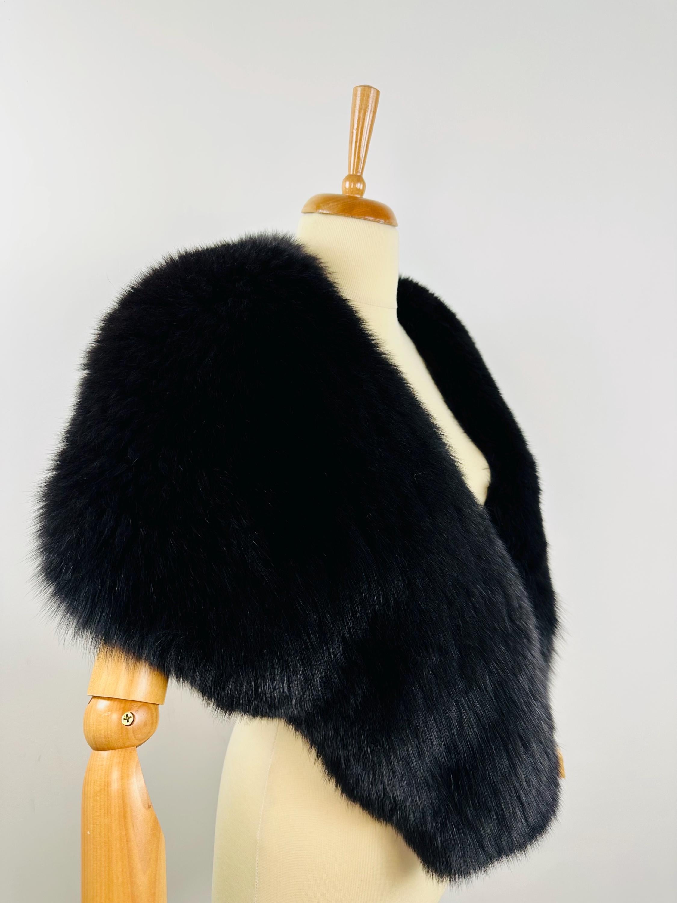 Premium Black Fox Fur Shawl, real fur stole, fur collar , stole, Black fur warp