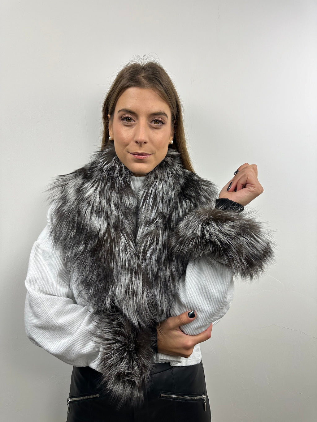 Handmade Silver Fox Fur Collar: Cozy Stole, Satin Lined