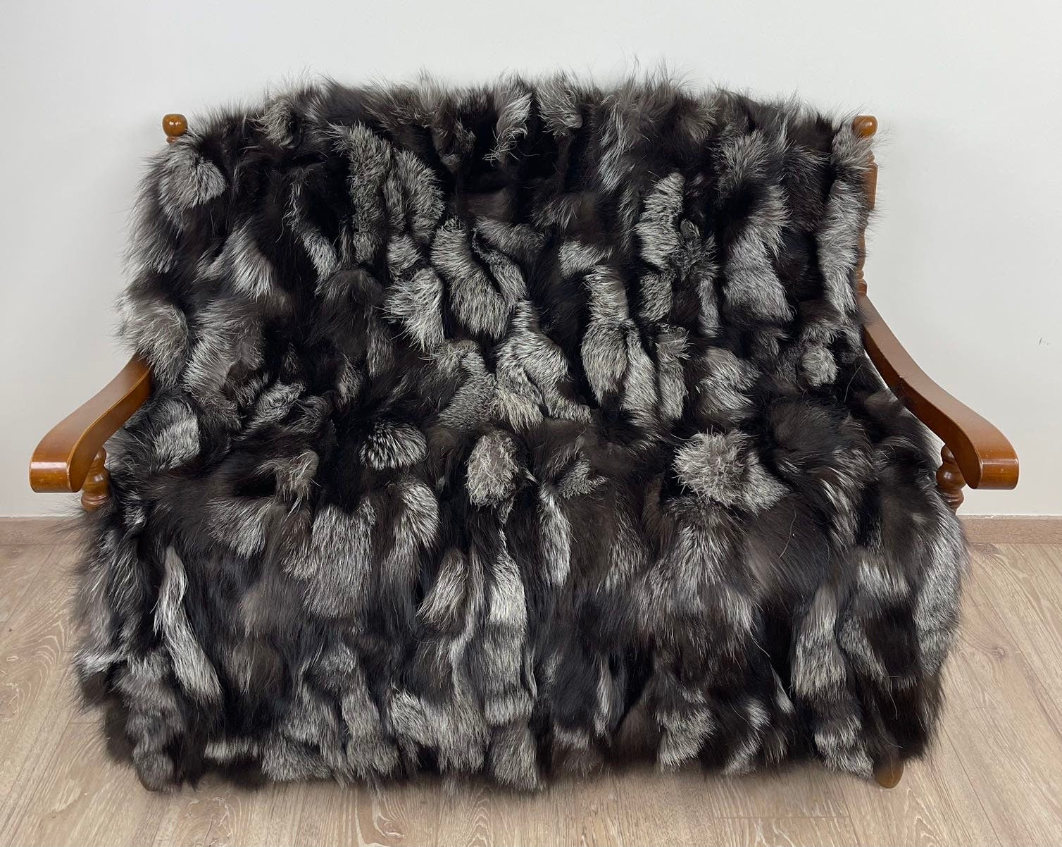 Silver Fox Fur Blanket – Real Fur Throw, Handmade in Greece, Luxury Fur Blanket