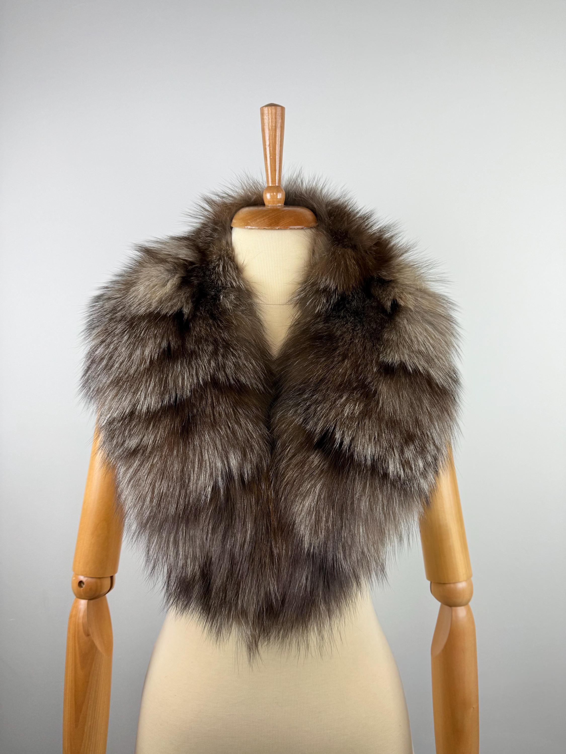 Genuine Crystal Fox Fur Collar: Handmade Luxury Stole