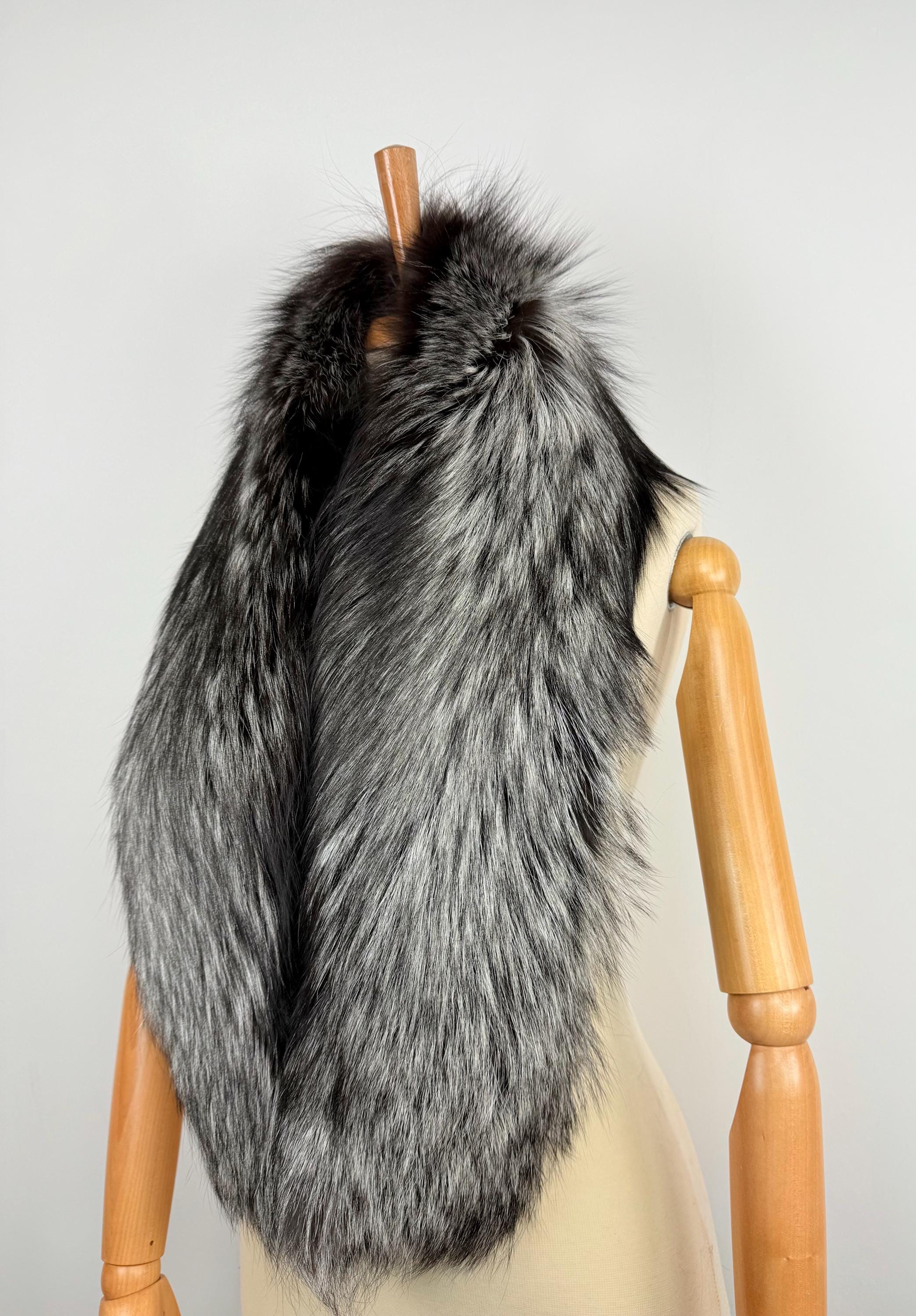 Silver Fox Fur Stole Collar - Luxury Extra Long Fur Scarf