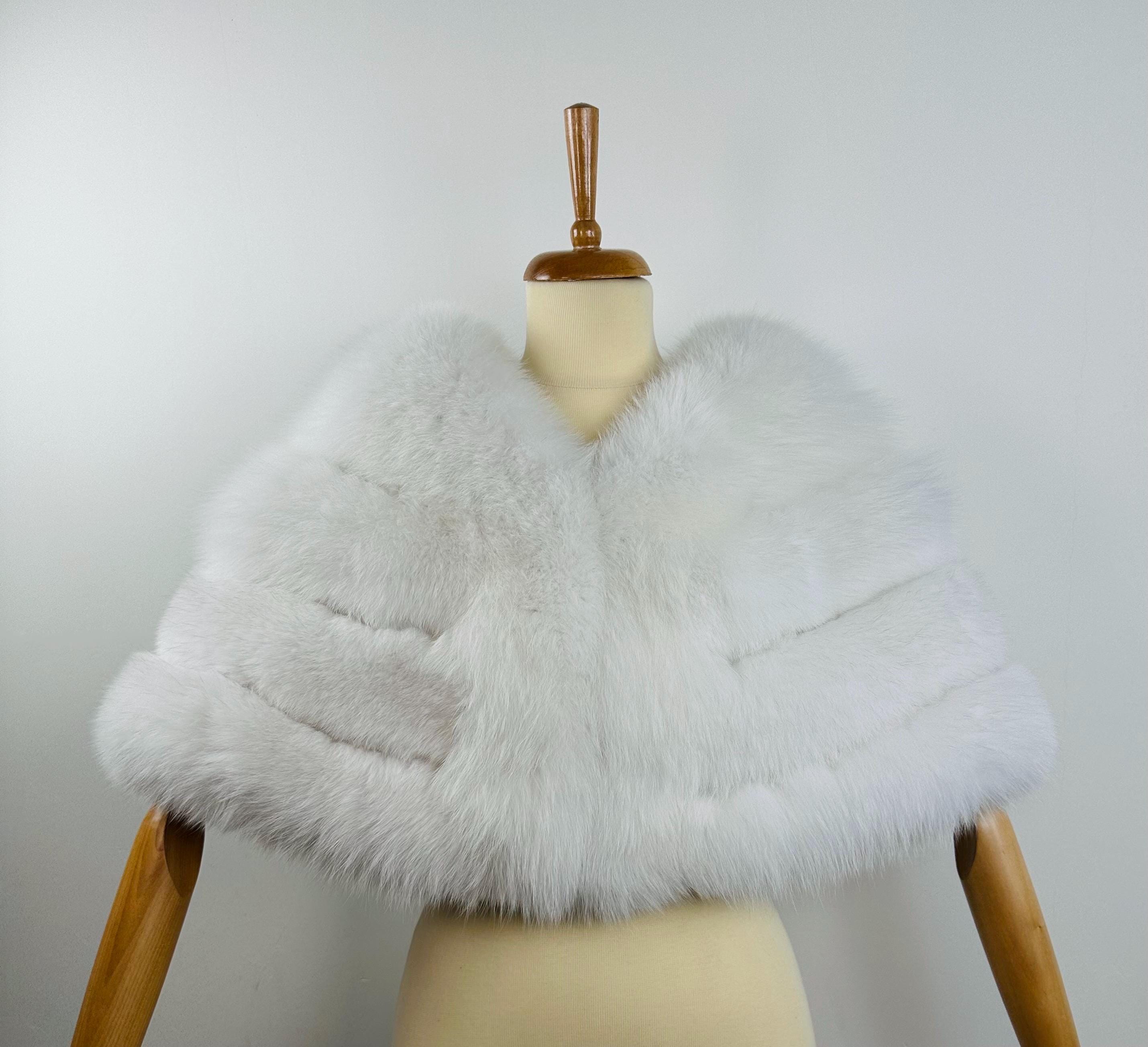 White Fox Fur Bridal Shawl – Real Fur Wrap, Handmade in Greece