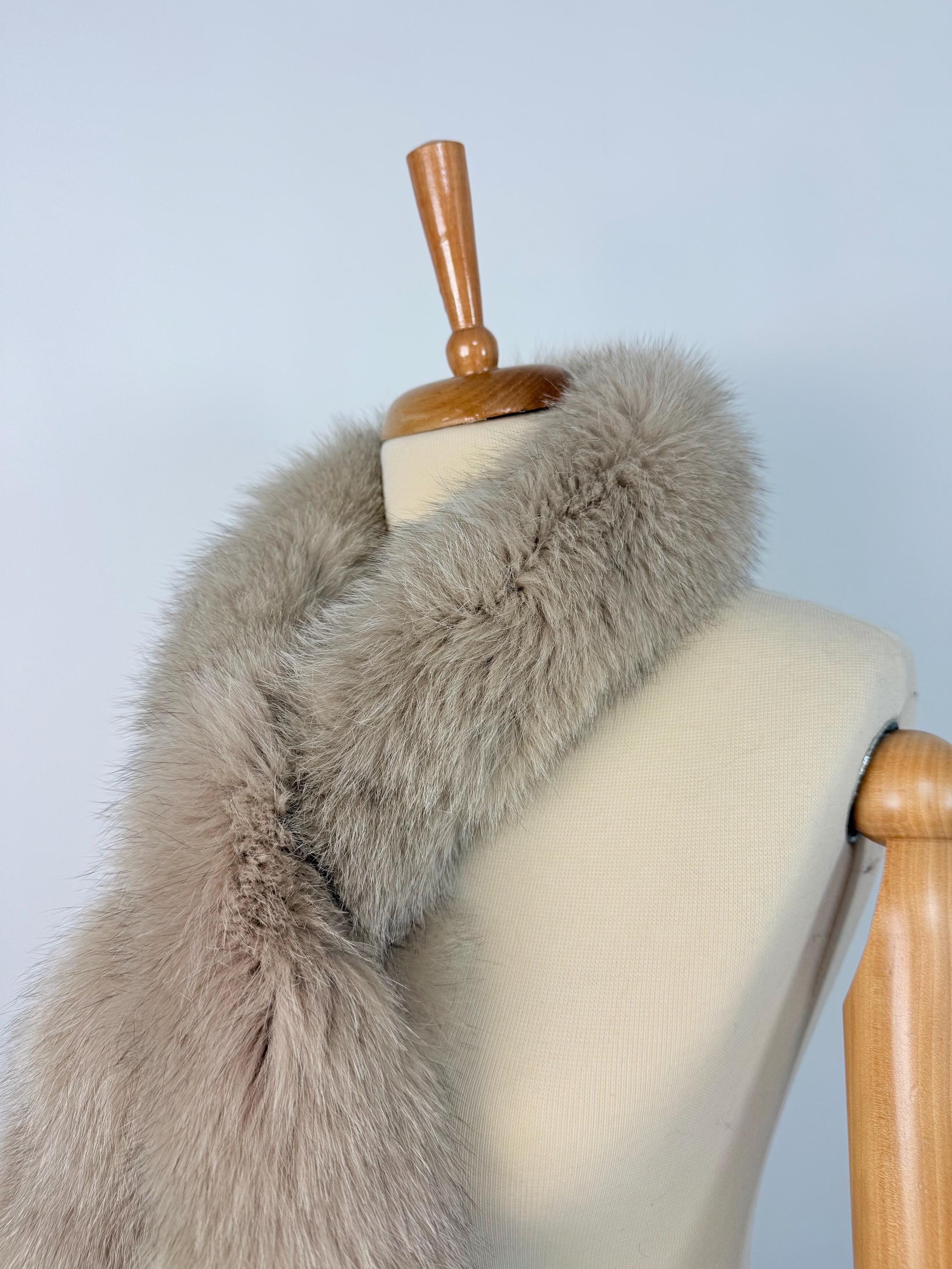 Luxury Beige Fox Fur Scarf – Real Fur, Handmade in Greece, Elegant Winter Scarf
