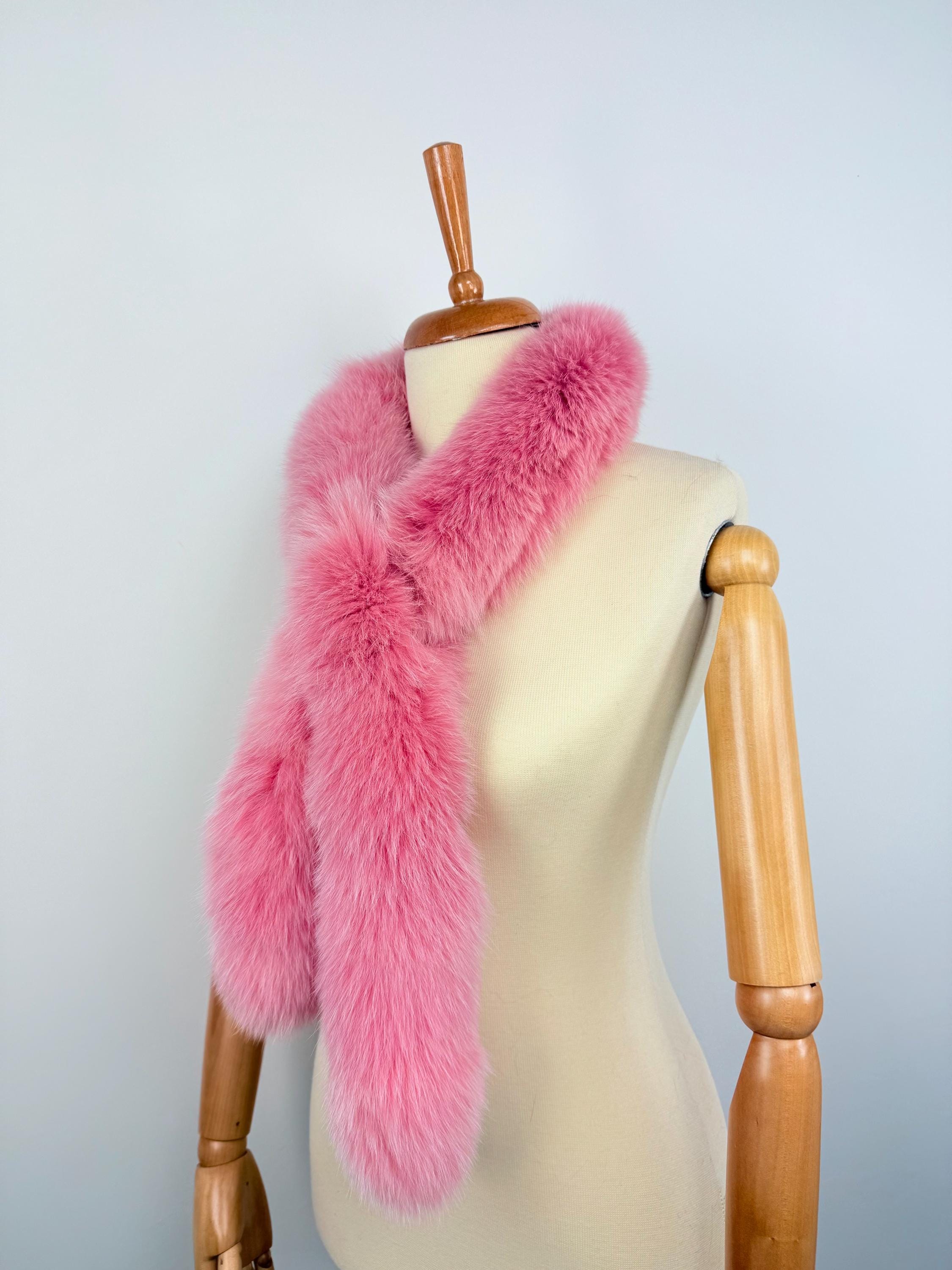 Pink Fox Fur Scarf – Real Fur Scarf, Handmade in Greece, Luxury Winter Scarf