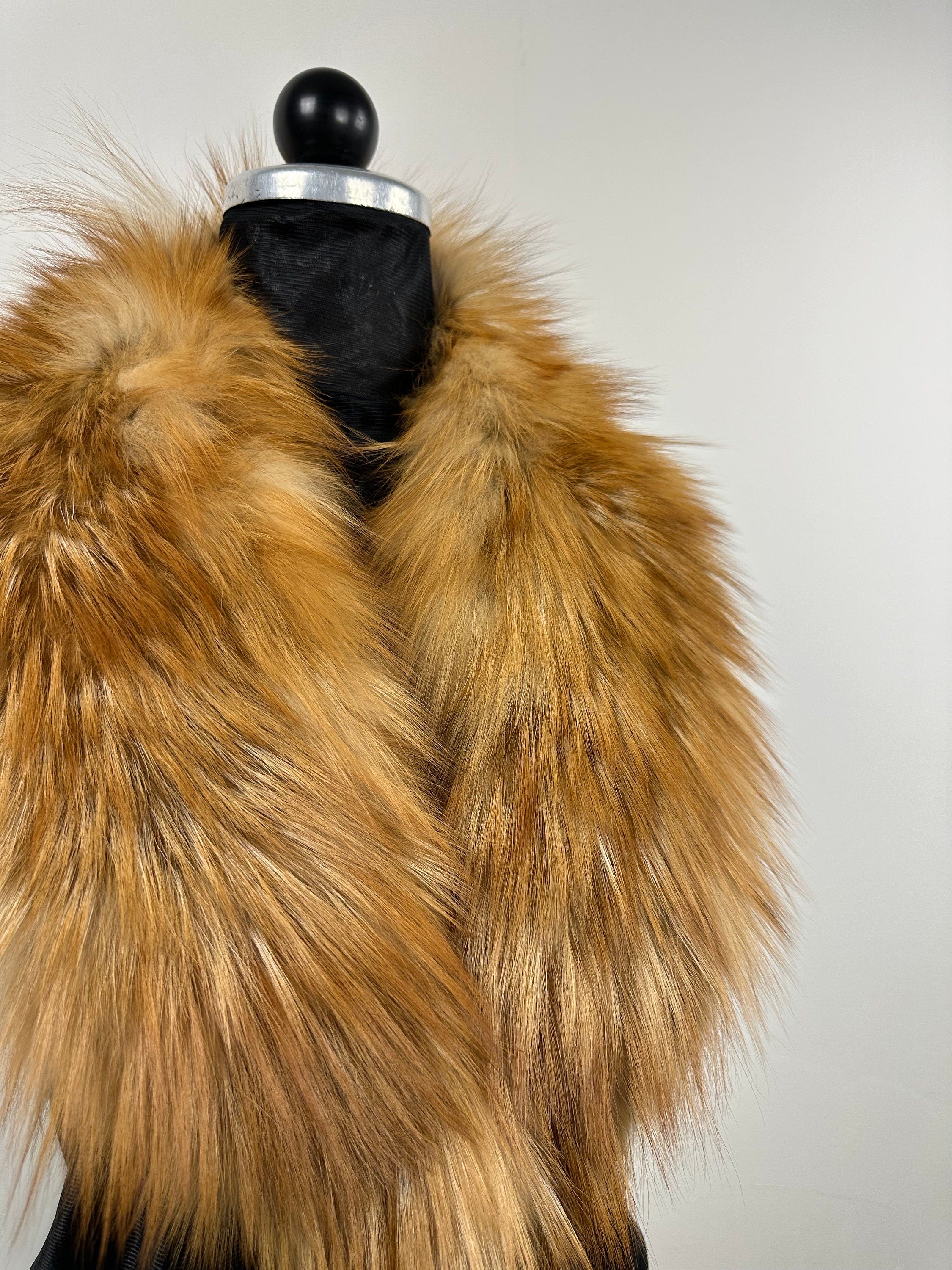 Handmade Golden Fox Fur Collar: Luxury Stole, Satin Lined