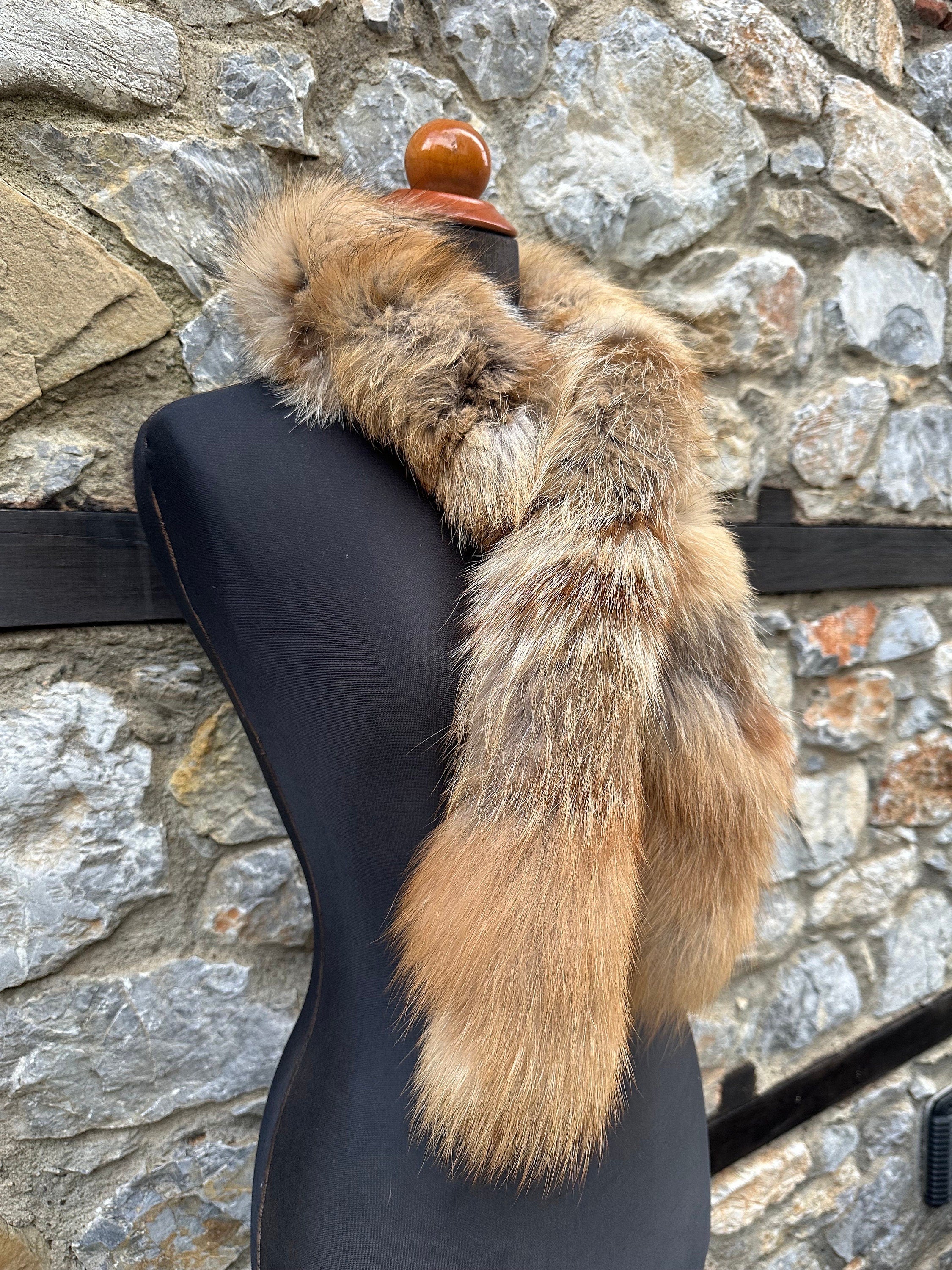 Luxury Gold Fox Fur Scarf – Real Fur, Handmade in Greece, Elegant Winter Scarf