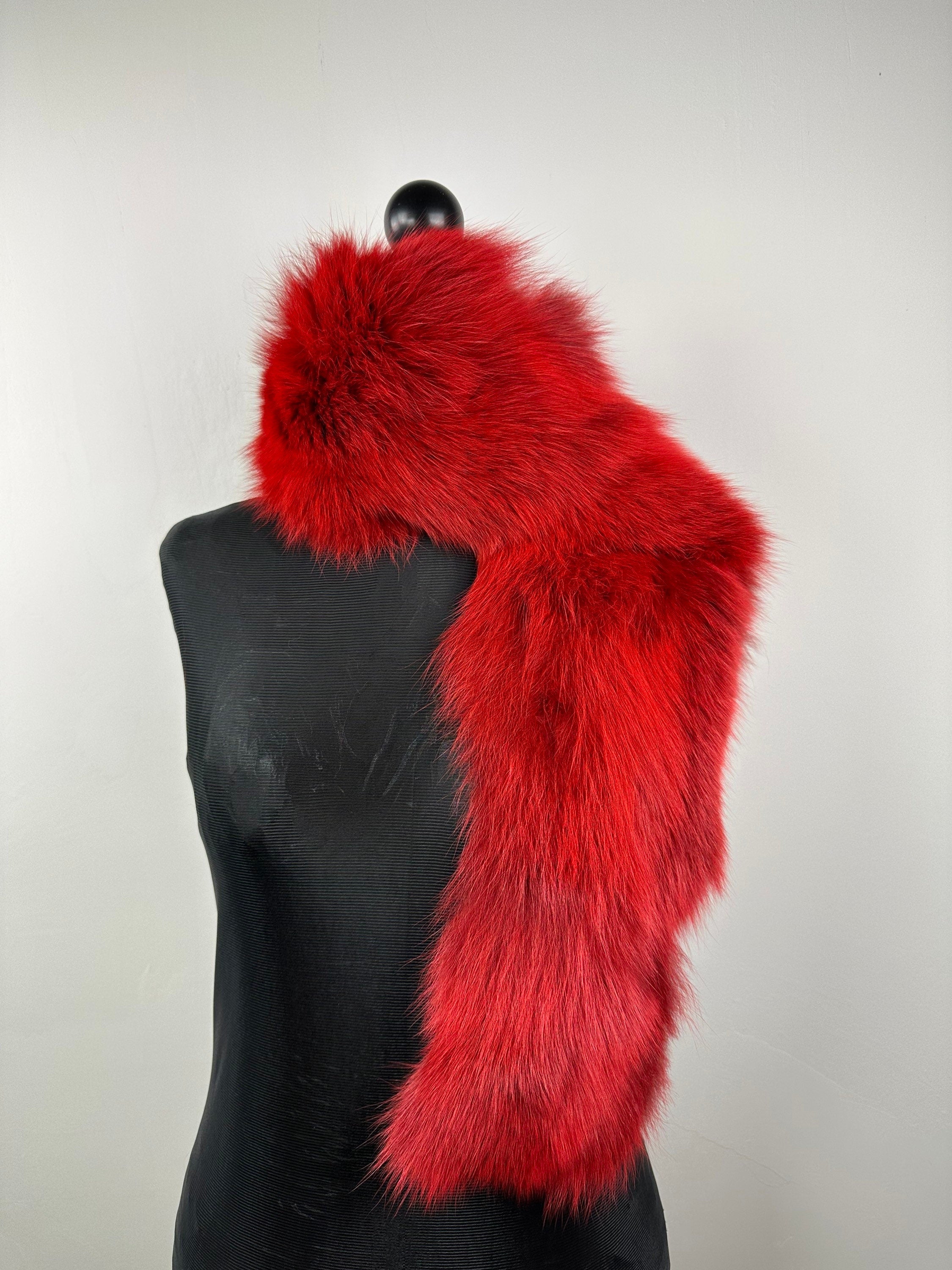 Red Fox Fur Scarf – Real Fur Scarf, Handmade in Greece, Luxury Winter Scarf