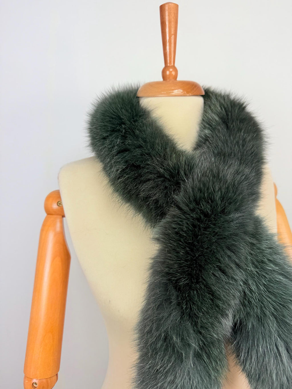 Green Fox Fur Scarf – Real Fur Scarf, Handmade in Greece, Luxury Winter Scarf
