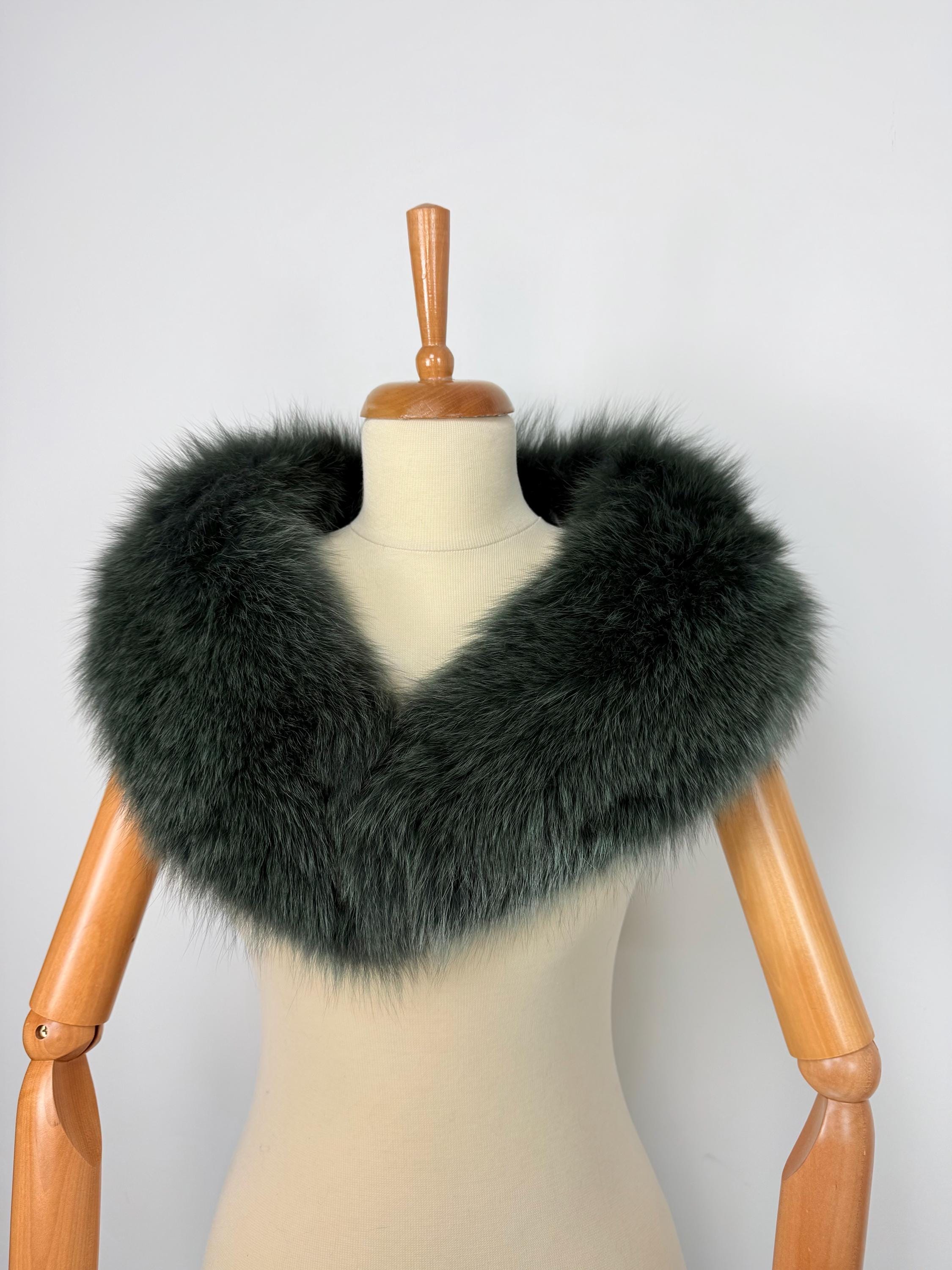 Green Fox Fur Collar – Real Fur Collar, Handmade in Greece, Luxury Neck Accessory