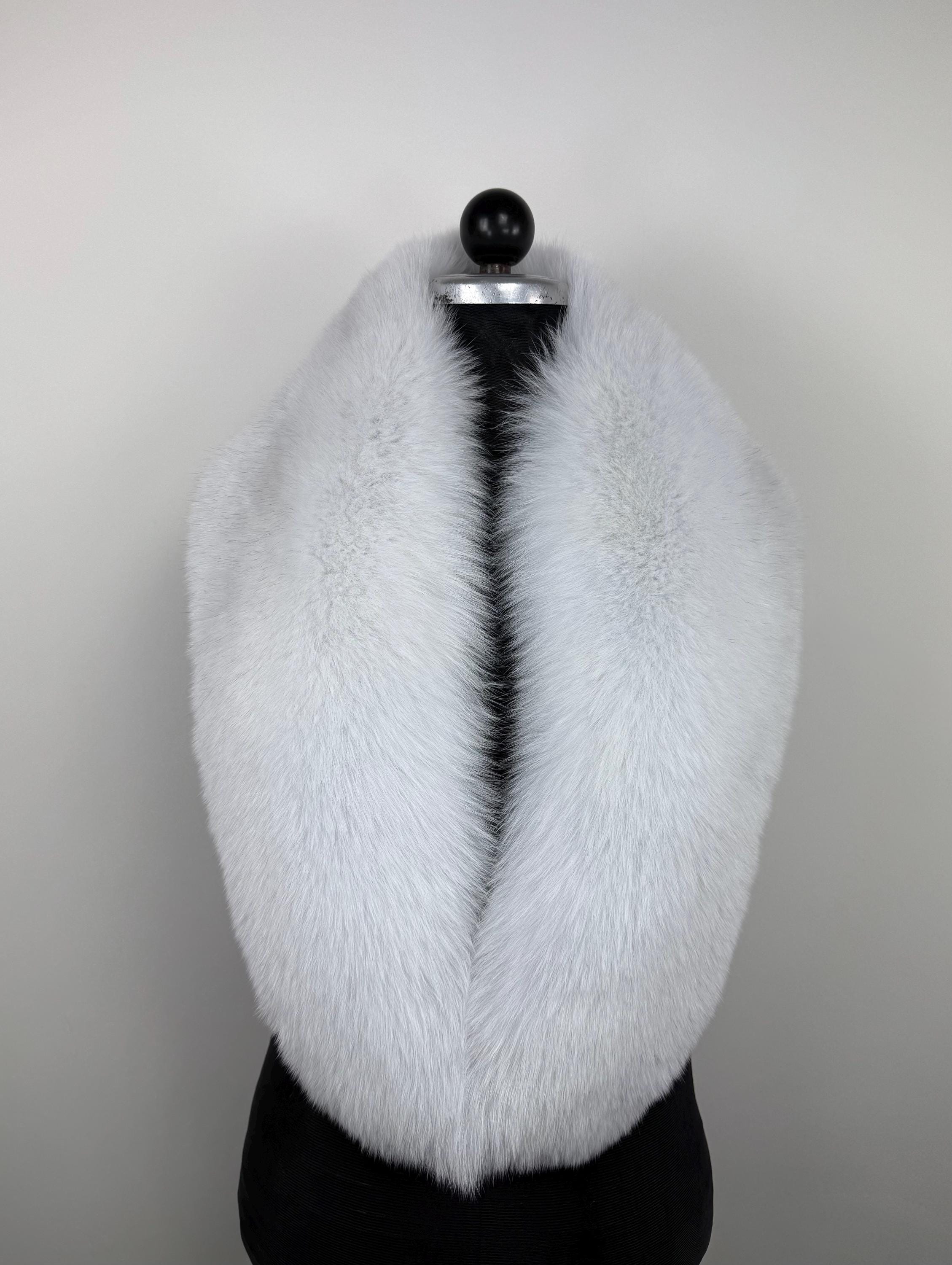 White Fox Fur Bridal Stole – Real Fur Wrap, Extra Long, Handmade in Greece