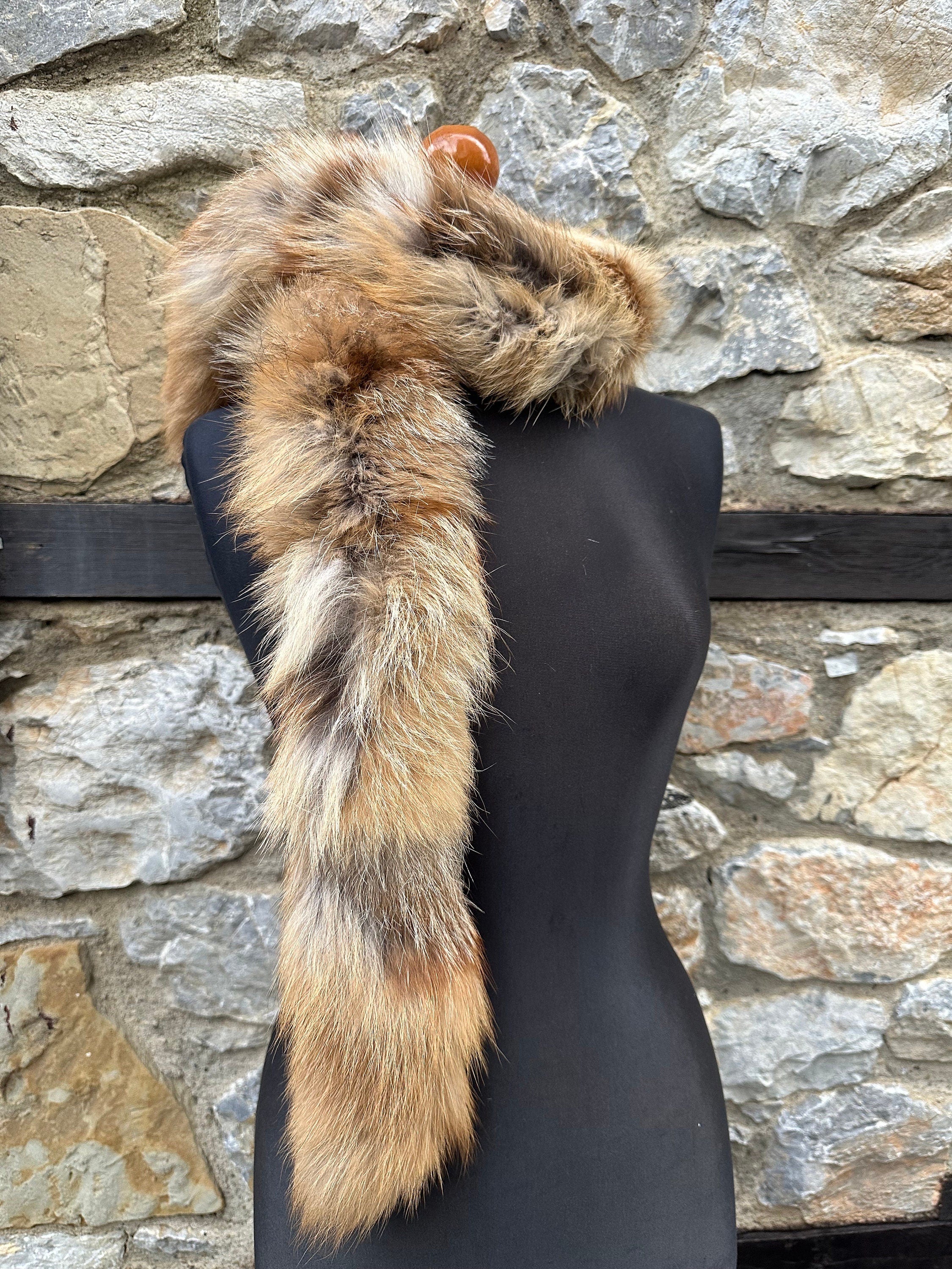 Luxury Gold Fox Fur Scarf – Real Fur, Handmade in Greece, Elegant Winter Scarf