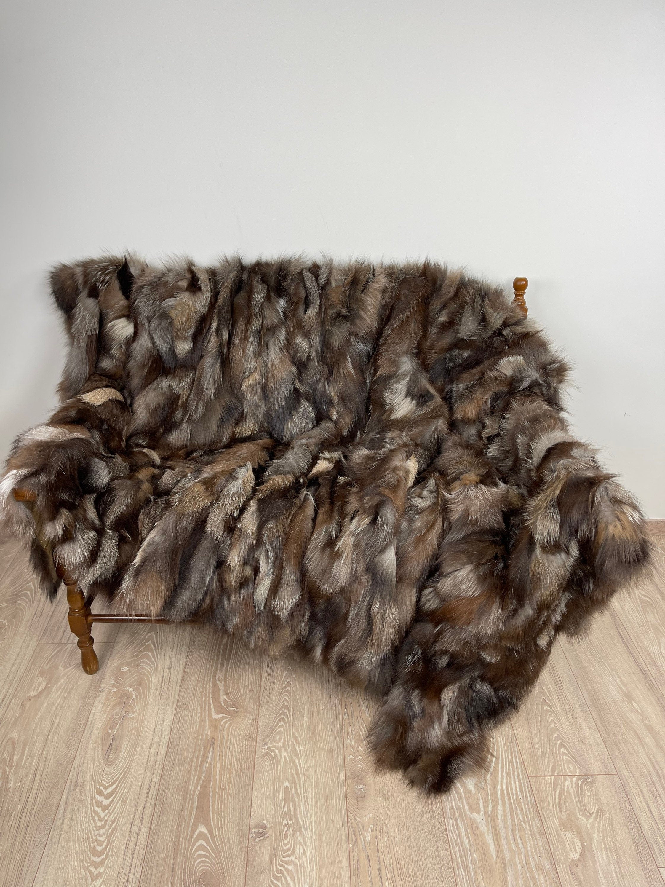 Crystal Fox Fur Blanket – Real Fur Throw, Handmade in Greece, Luxury Fur Bedspread
