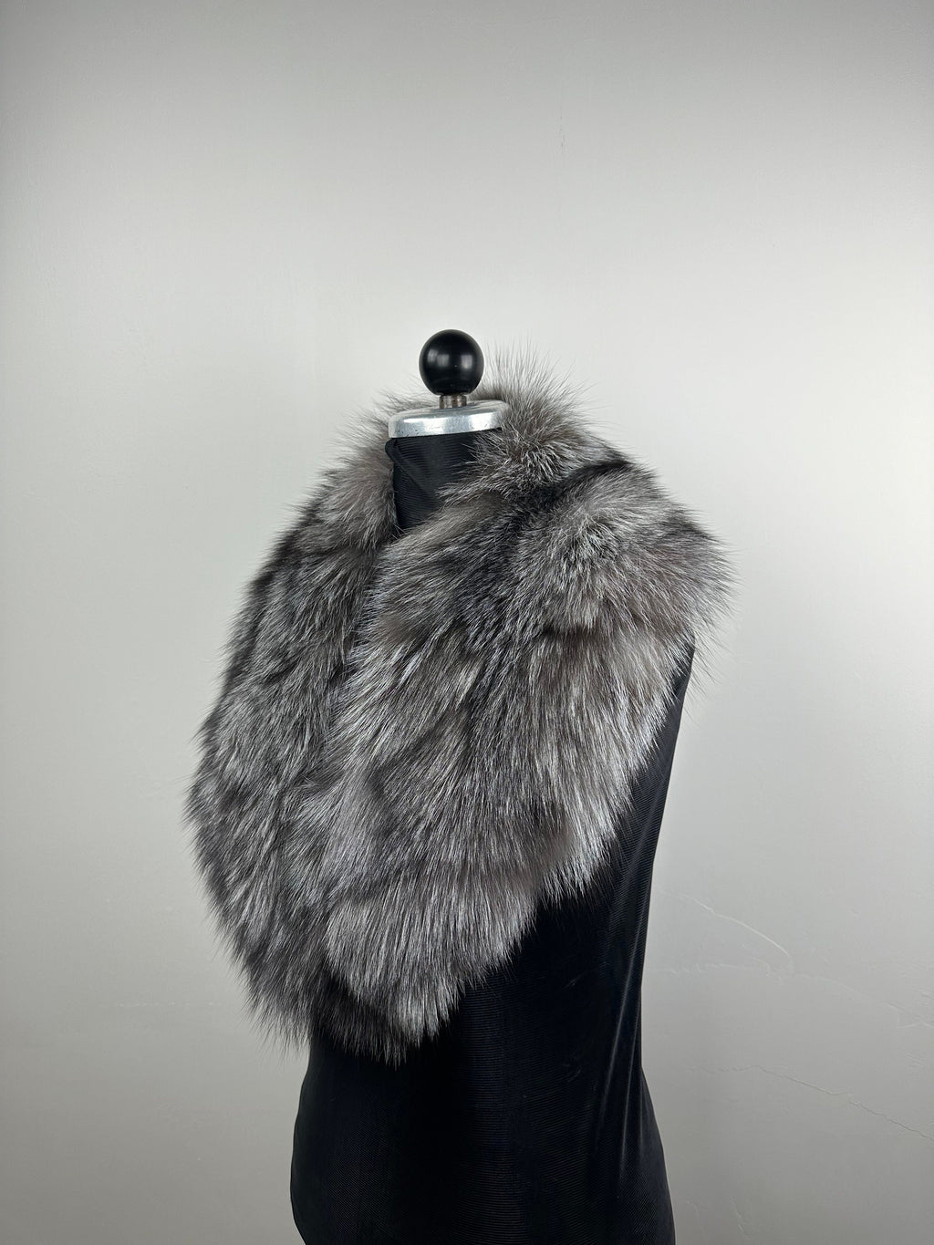 Silver Frost Fox Fur Collar: Genuine Fur Stole, Handmade in Greece