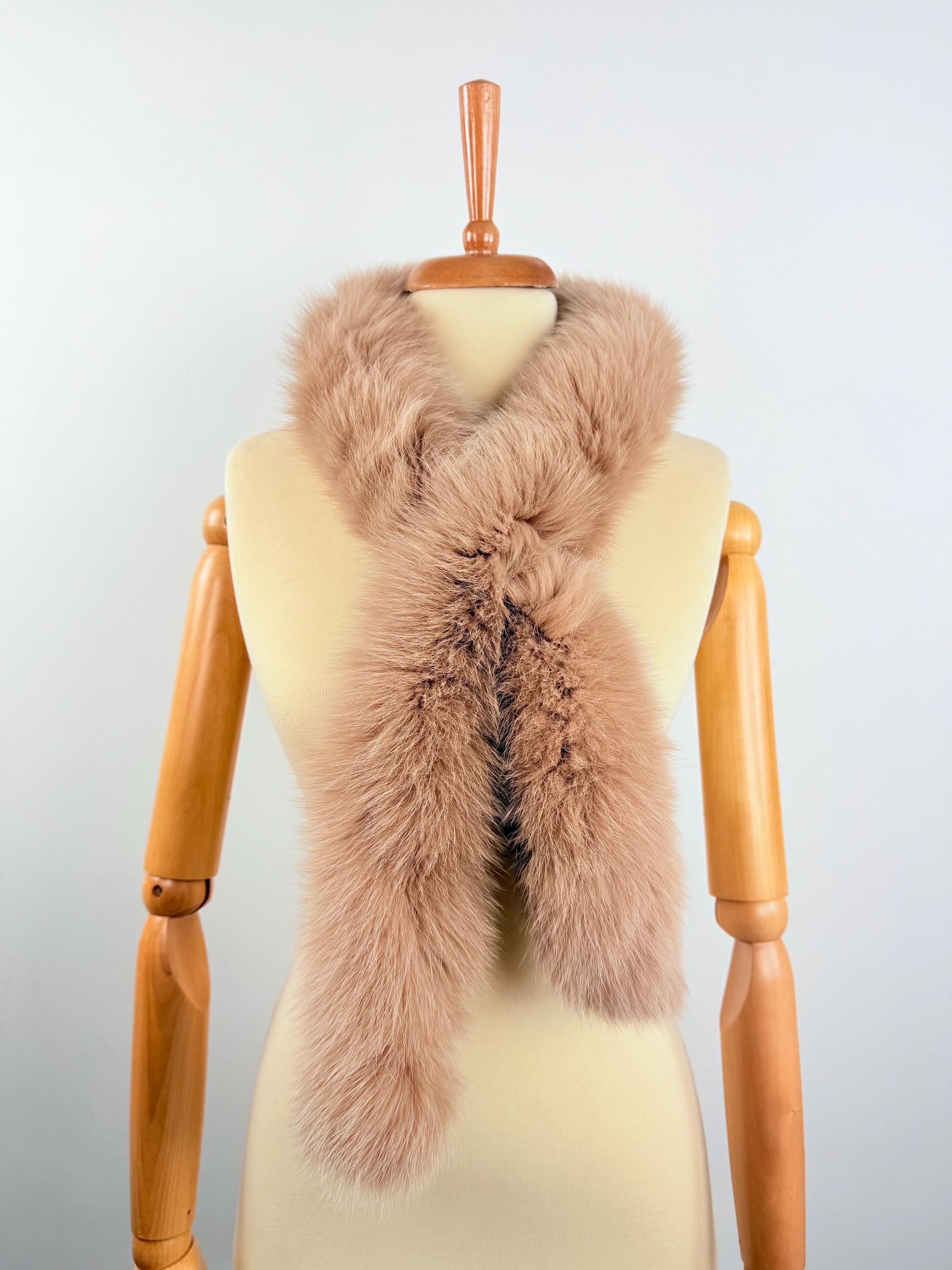 Luxury Beige Fox Fur Scarf – Real Fur, Handmade in Greece, Elegant Winter Scarf