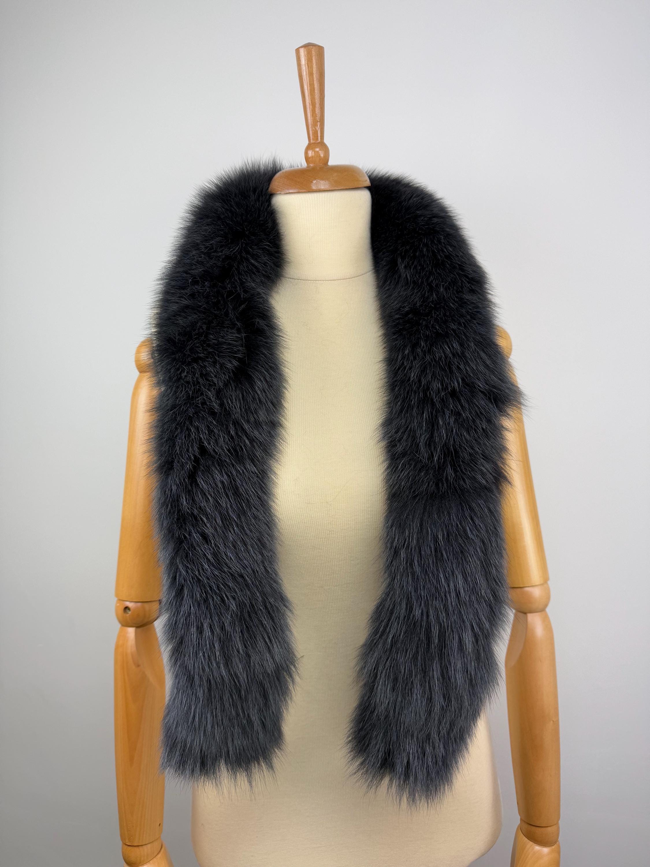 Dark Gray Fox Fur Scarf: Warm Genuine Fur Accessory
