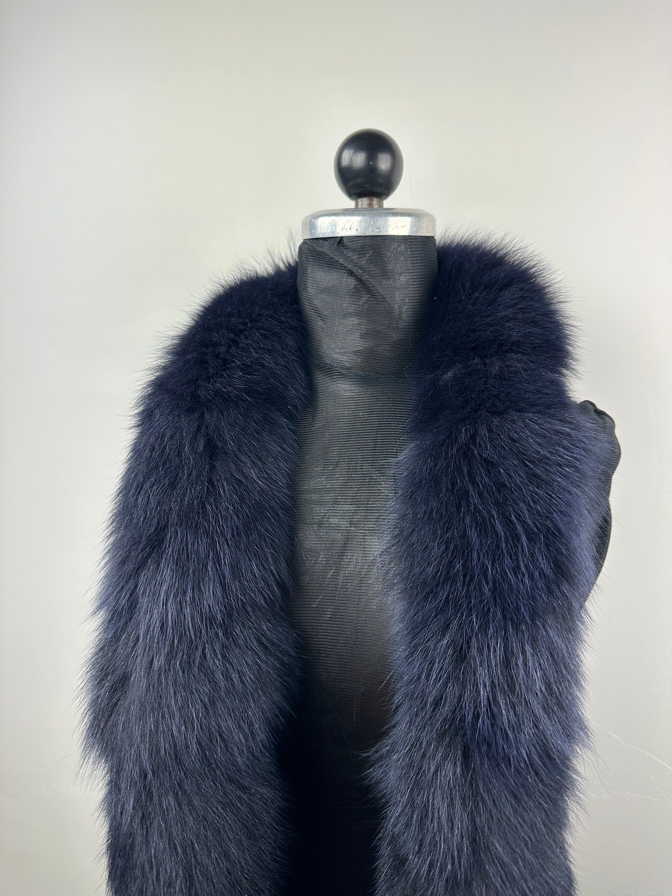 Blue Black Fox Fur Scarf: Handmade Genuine Fur, Luxury Neck Wrap