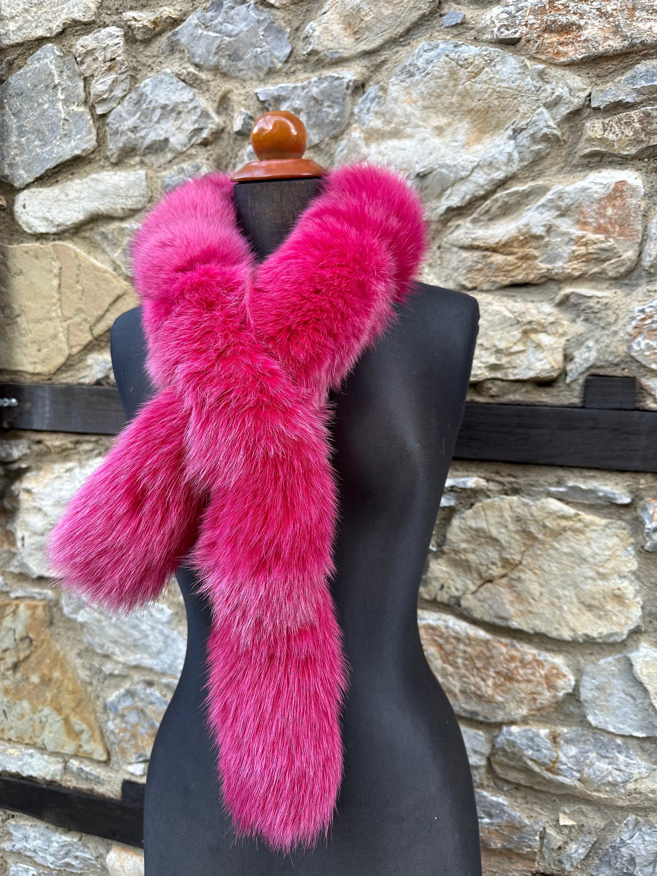 Fuchsia Fox Fur Scarf – Real Fur Scarf, Handmade in Greece, Luxury Winter Scarf