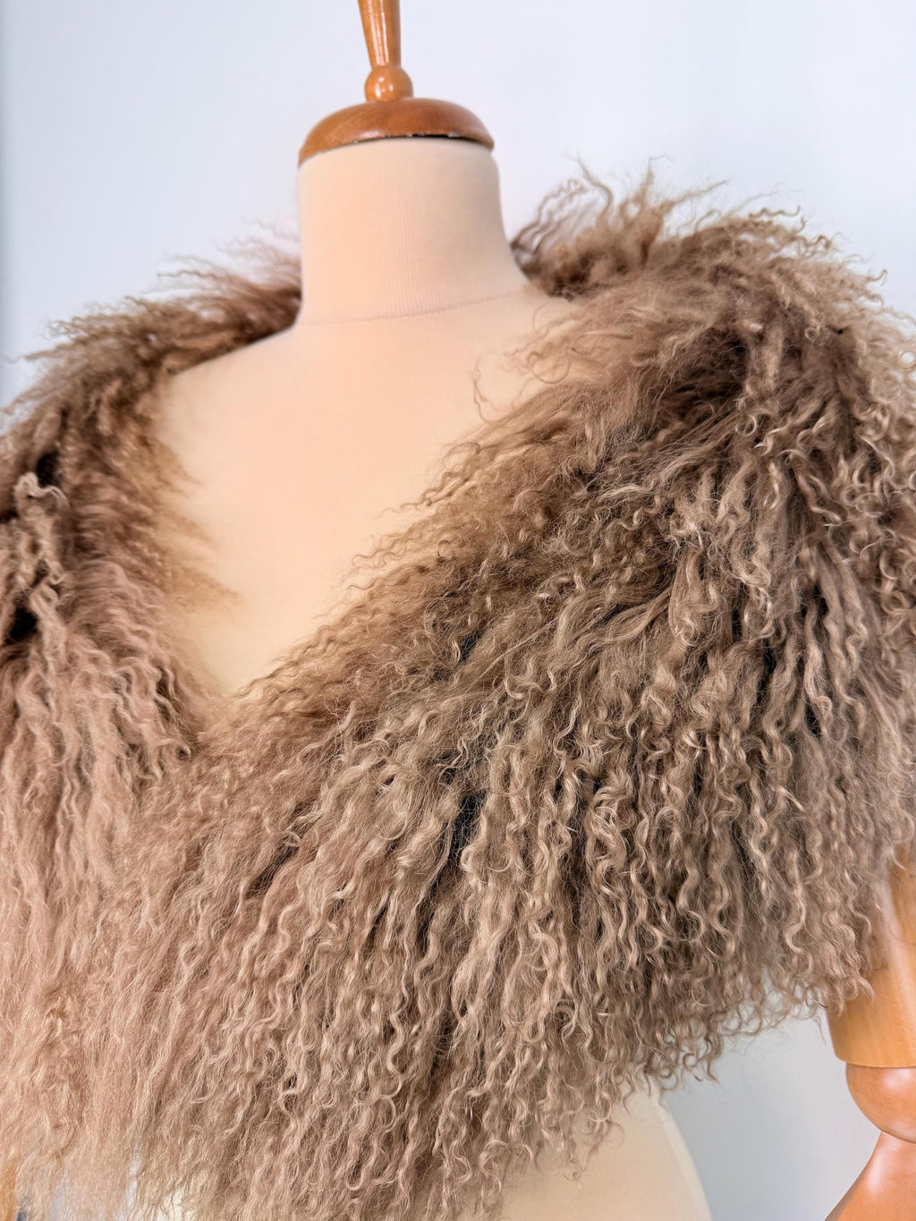 Brown Mongolian Sheepskin Fur Extra Long Size Collar: Luxury Fur Stole Shawl