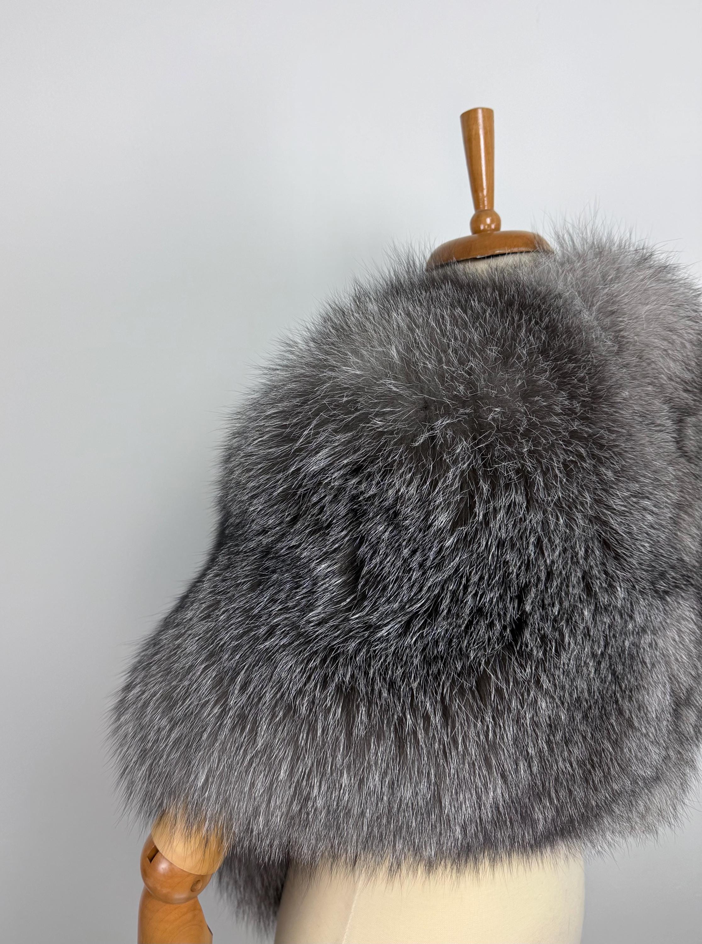 Frost Fox Fur Shawl – Real Fur Evening Wrap, Handmade in Greece
