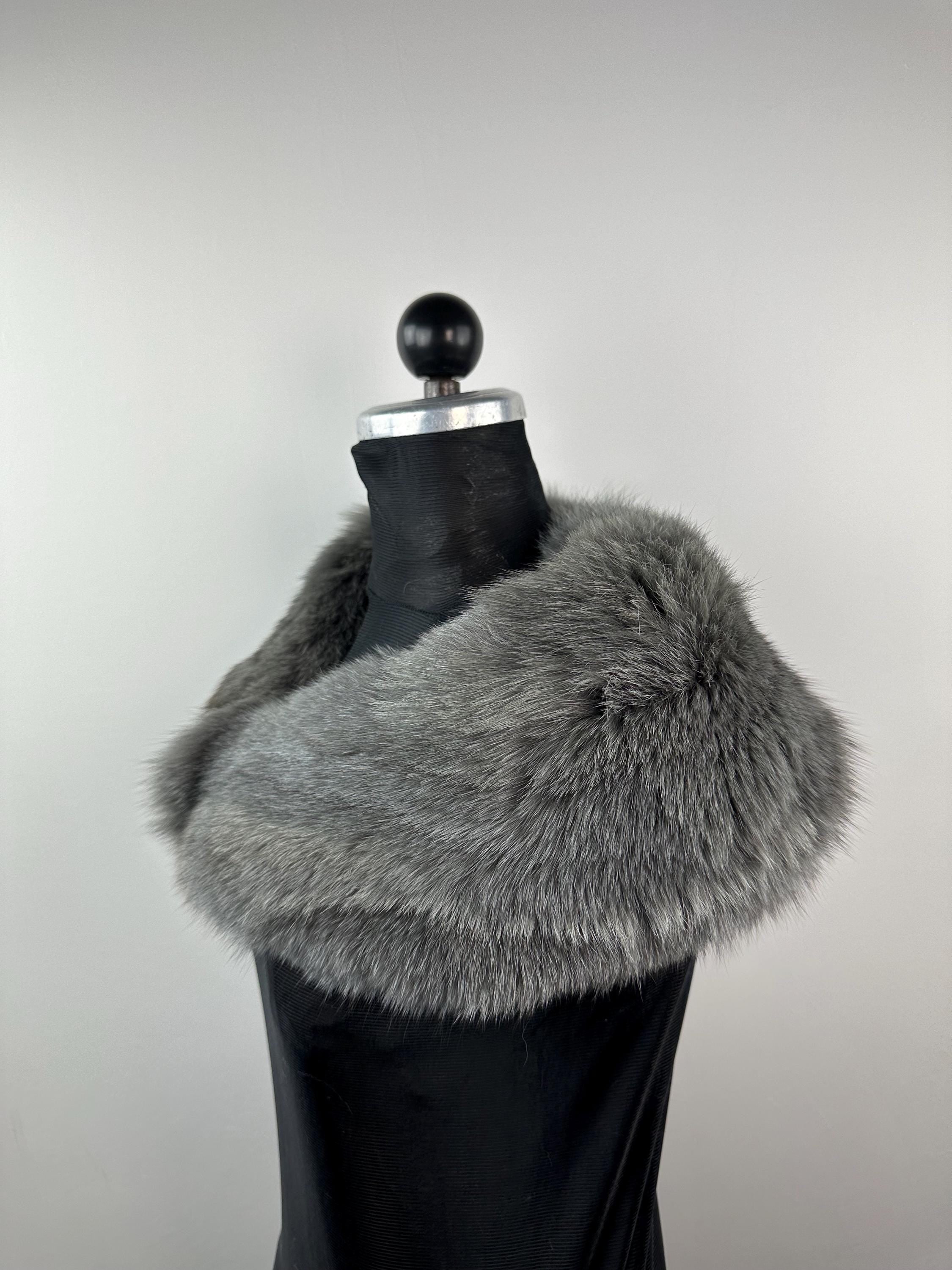 Luxury Gray Fox Fur Collar – Real Fur, Handmade in Greece, Elegant Neck Accessory