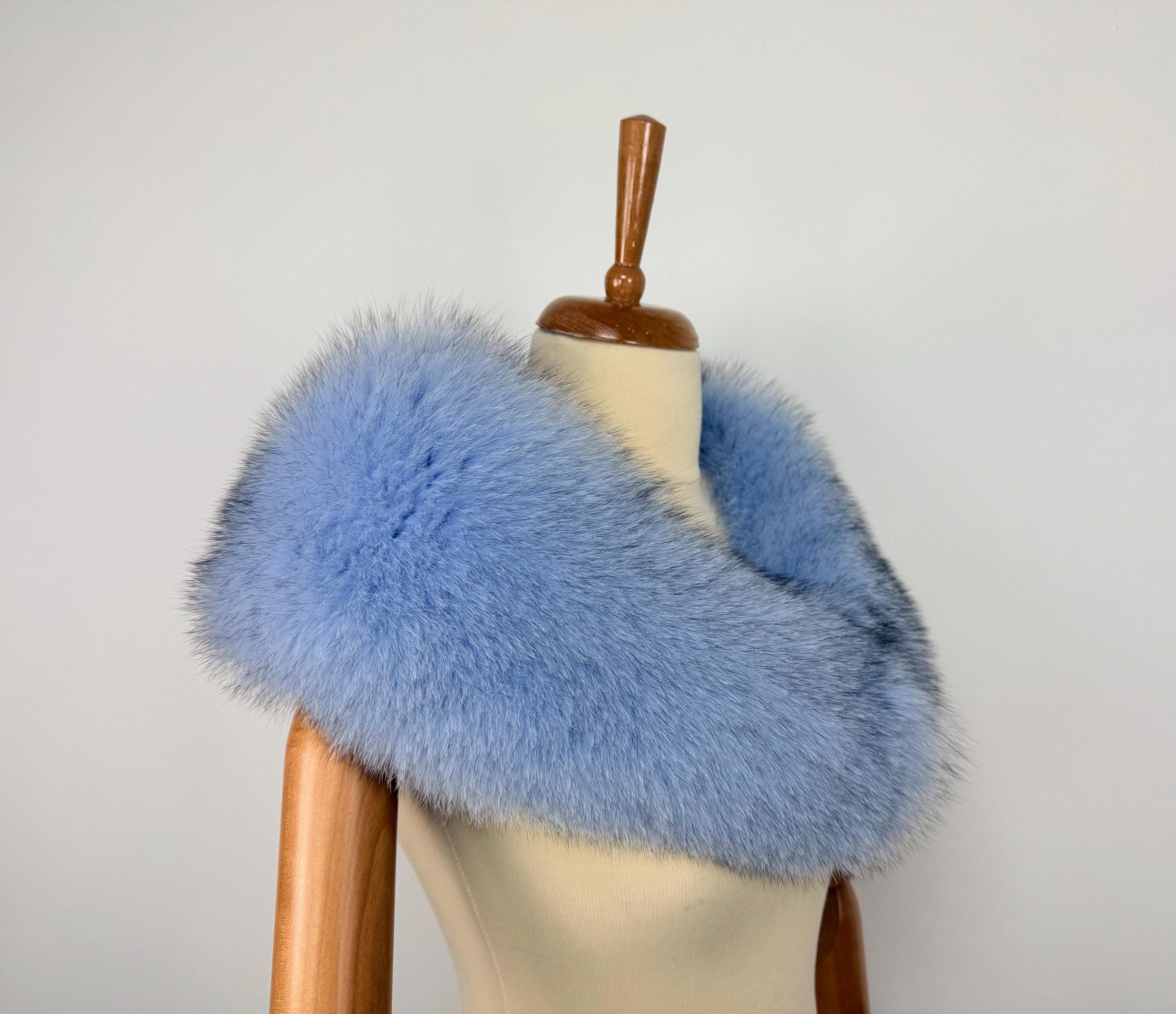 ky Blue Fox Fur Collar – Real Fur Collar, Handmade in Greece, Luxury Neck Accessory
