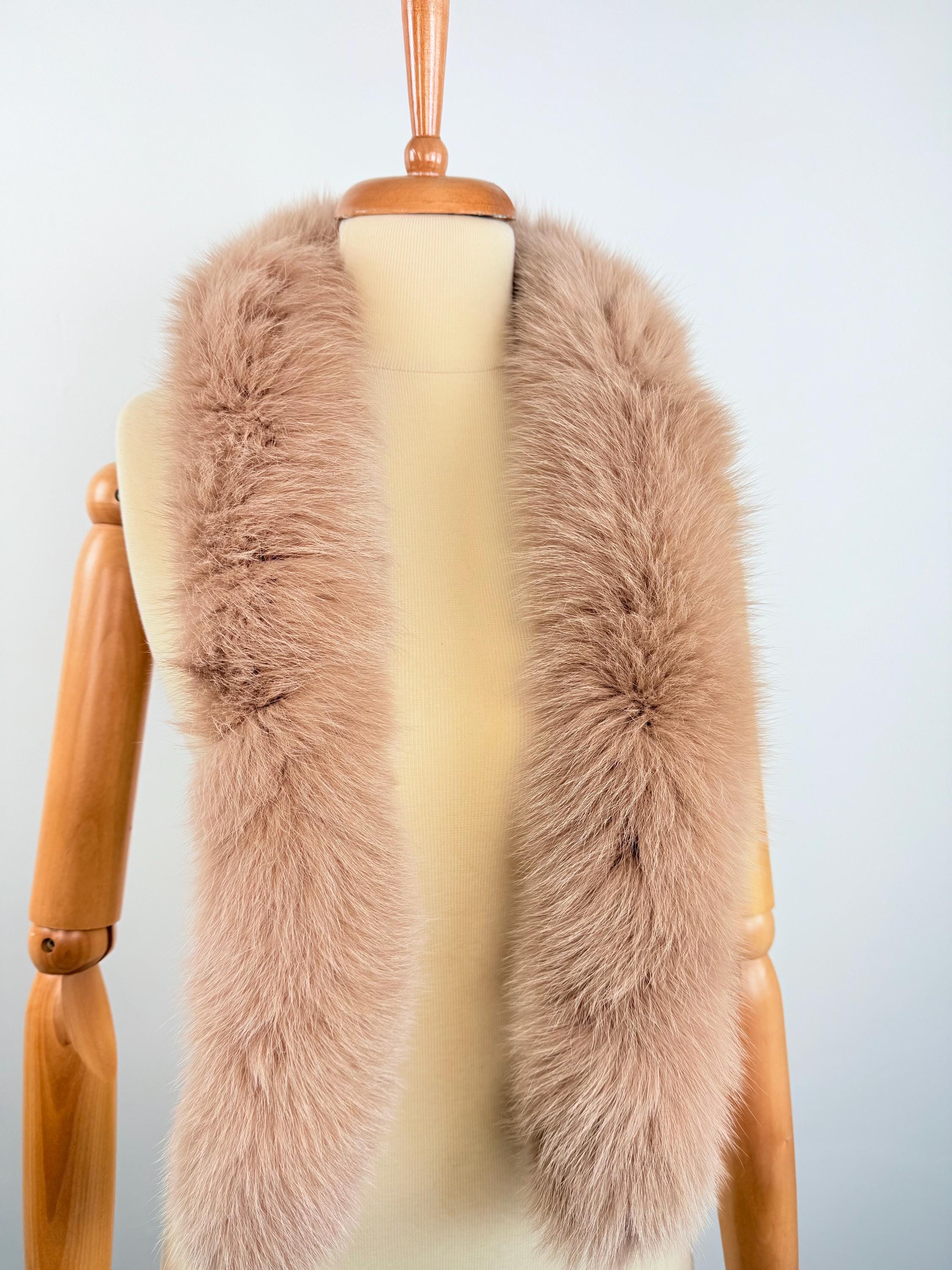 Luxury Beige Fox Fur Scarf – Real Fur, Handmade in Greece, Elegant Winter Scarf