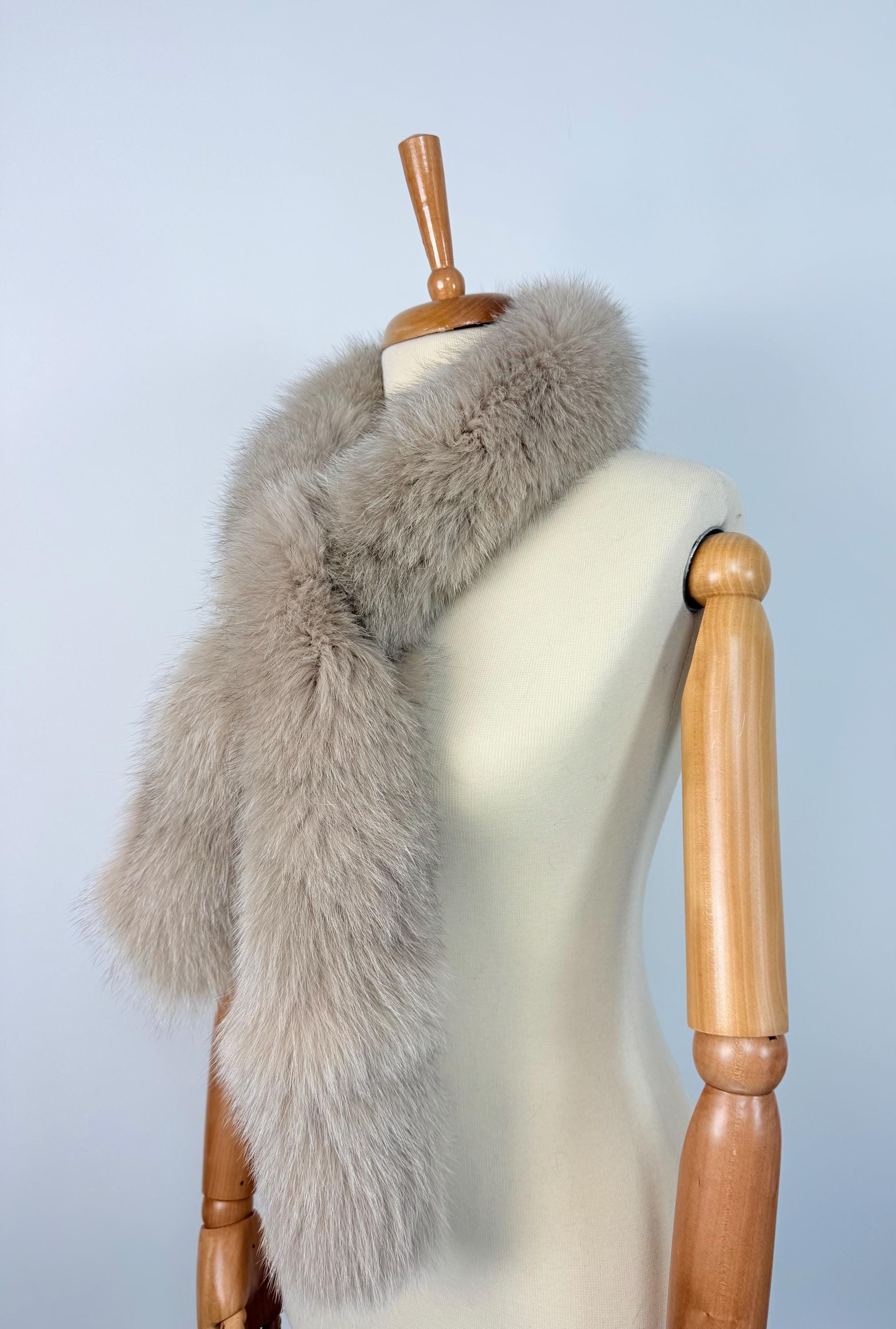 Luxury Beige Fox Fur Scarf – Real Fur, Handmade in Greece, Elegant Winter Scarf