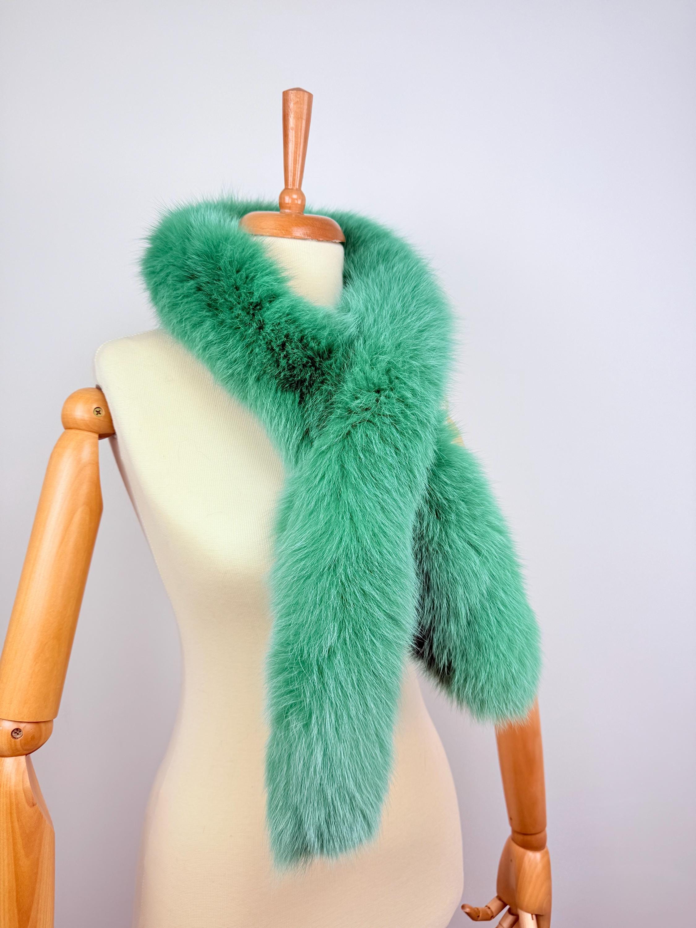 Green Fox Fur Scarf – Real Fur Scarf, Handmade in Greece, Luxury Winter Scarf