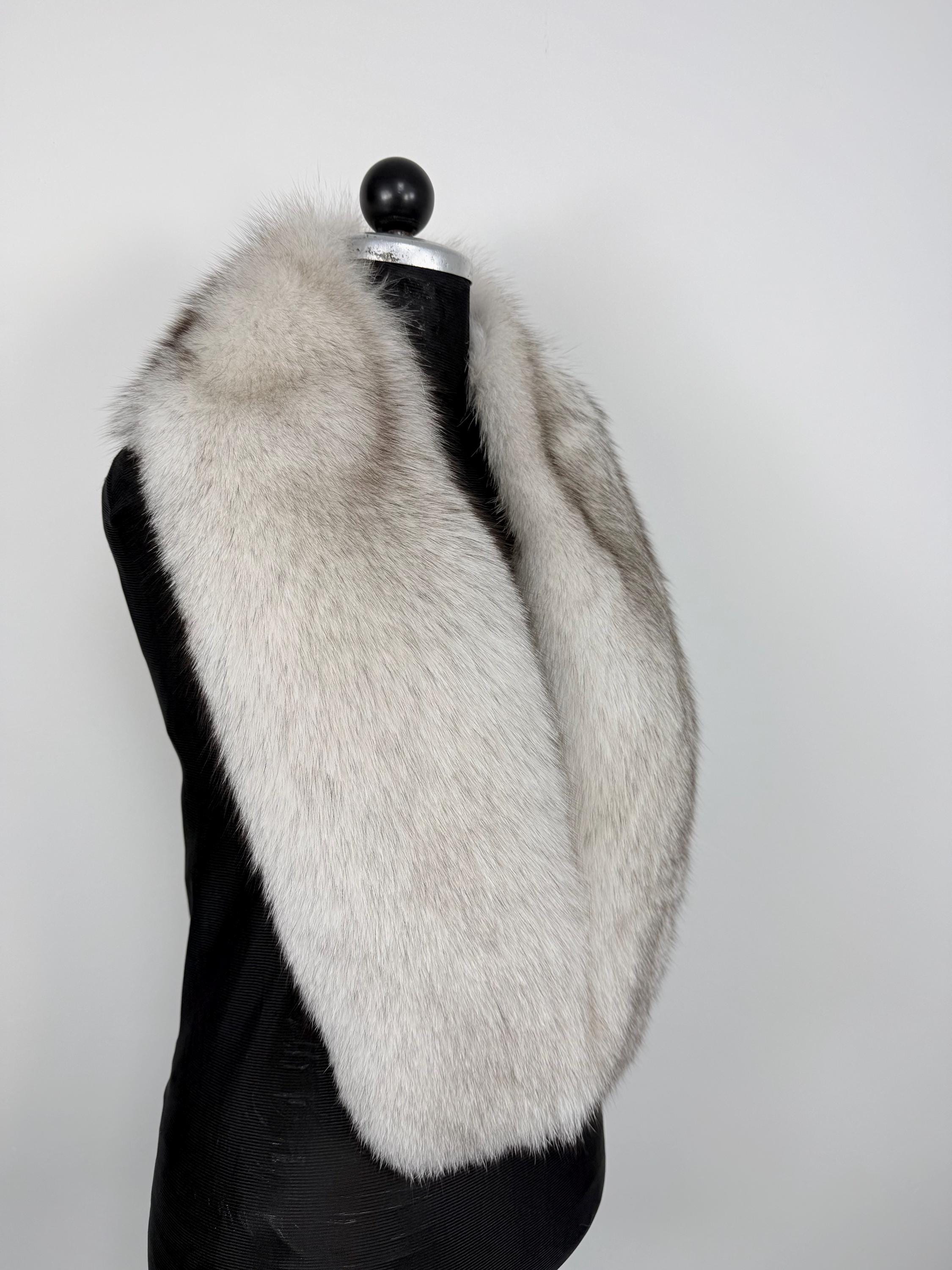 Blue Fox Fur Stole – Real Fur Wrap, Extra Long Luxury Fur, Handmade in Greece
