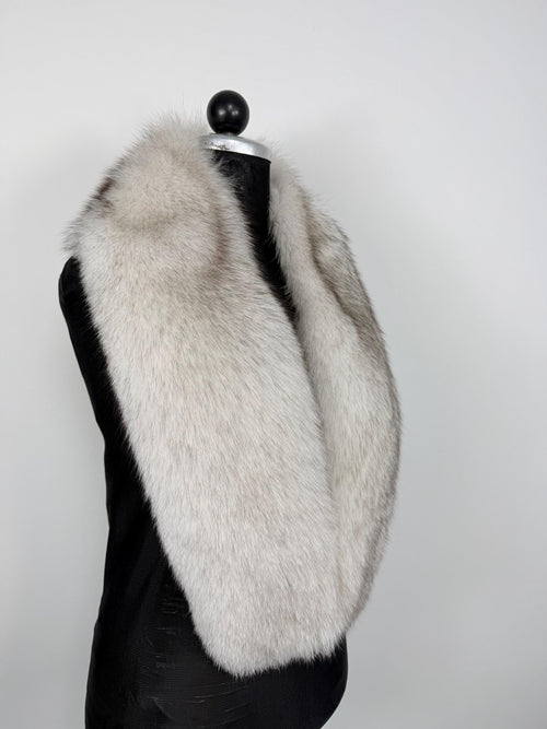 Blue Fox Fur Stole – Real Fur Wrap, Extra Long Luxury Fur, Handmade in Greece
