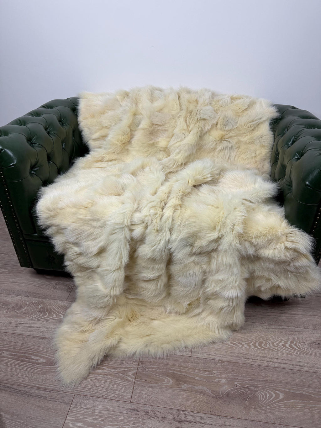Luxury Yellow Fox Fur Blanket: Handmade Fur Bedspread