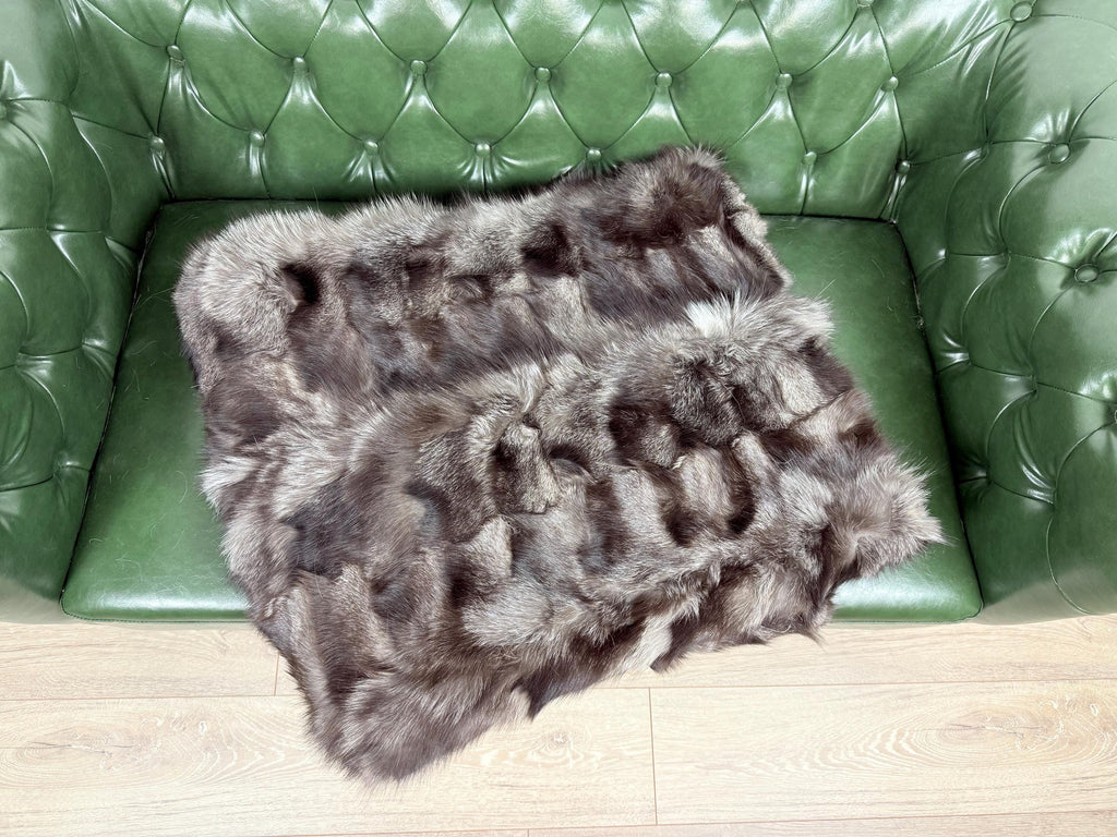 Luxury Frost Fox Fur Blanket: Handmade Real Fur Throw