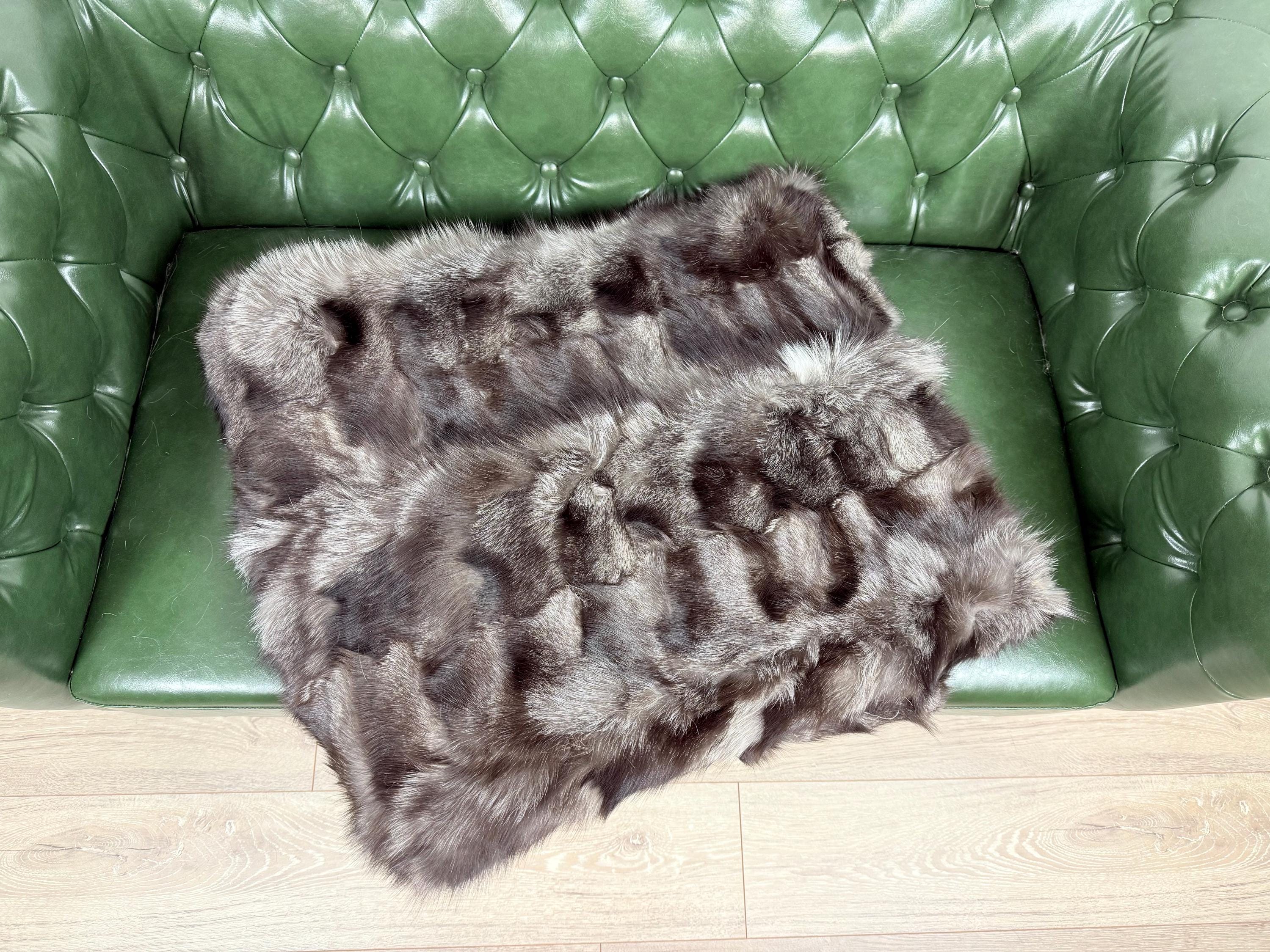 Luxury Frost Fox Fur Blanket: Handmade Real Fur Throw