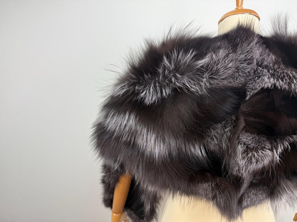 Silver Fox Fur Shawl – Real Fur Shawl, Handmade in Greece, Luxury Evening Wrap