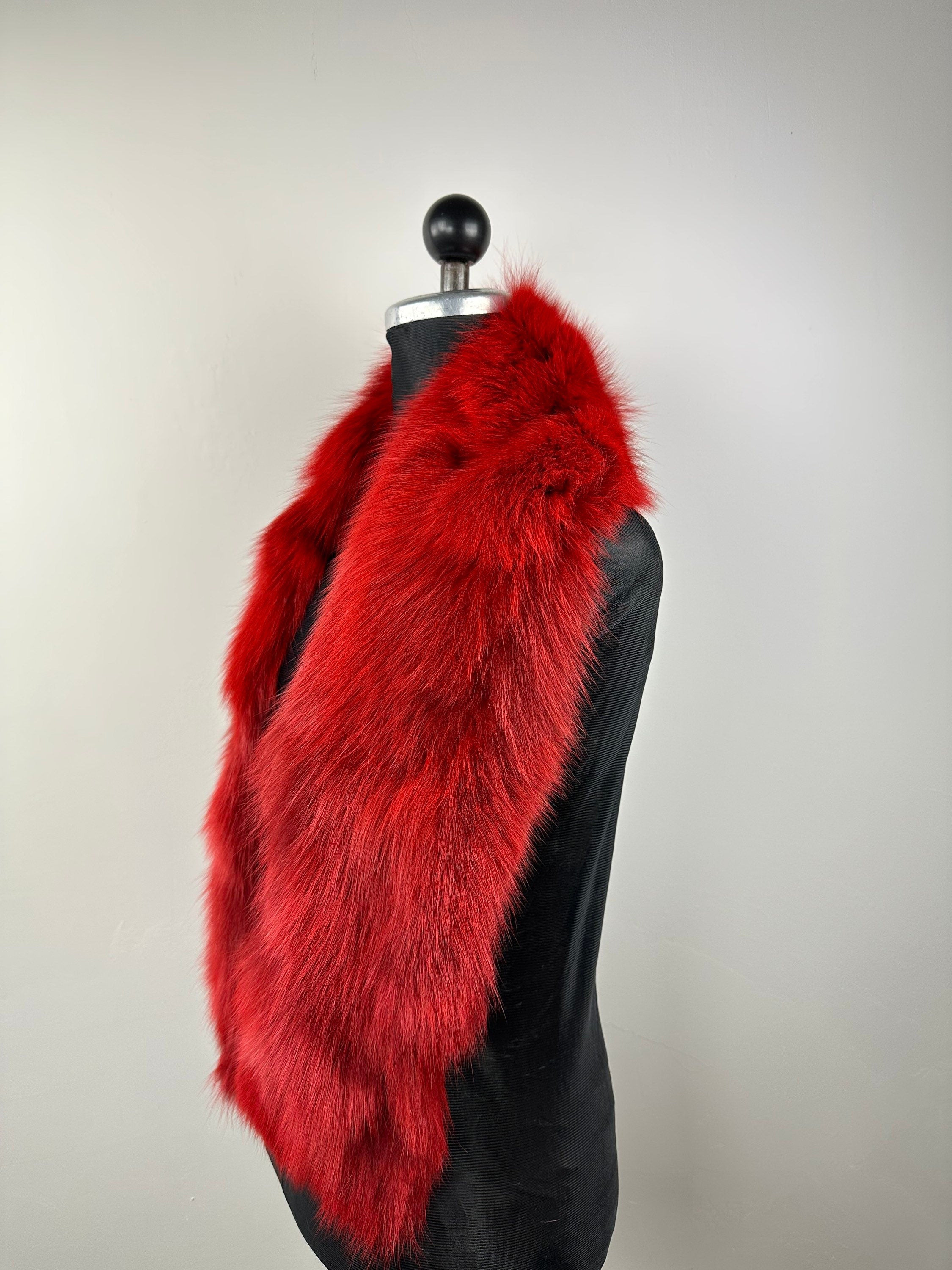 Red Fox Fur Scarf – Real Fur Scarf, Handmade in Greece, Luxury Winter Scarf
