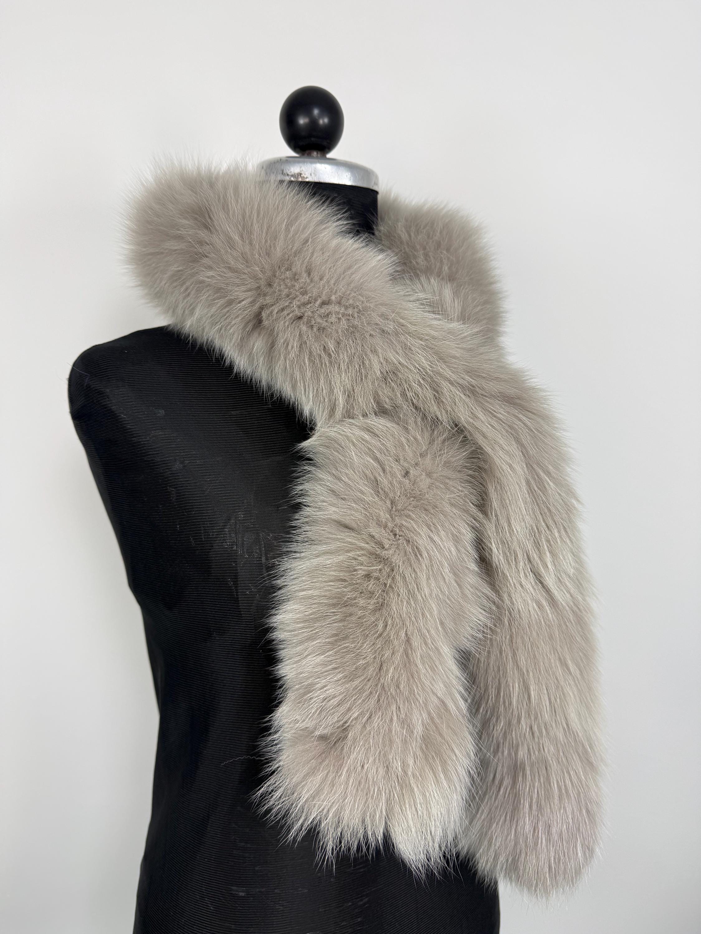 Gray Fox Fur Scarf – Real Fur Scarf, Handmade in Greece, Luxury Winter Scarf