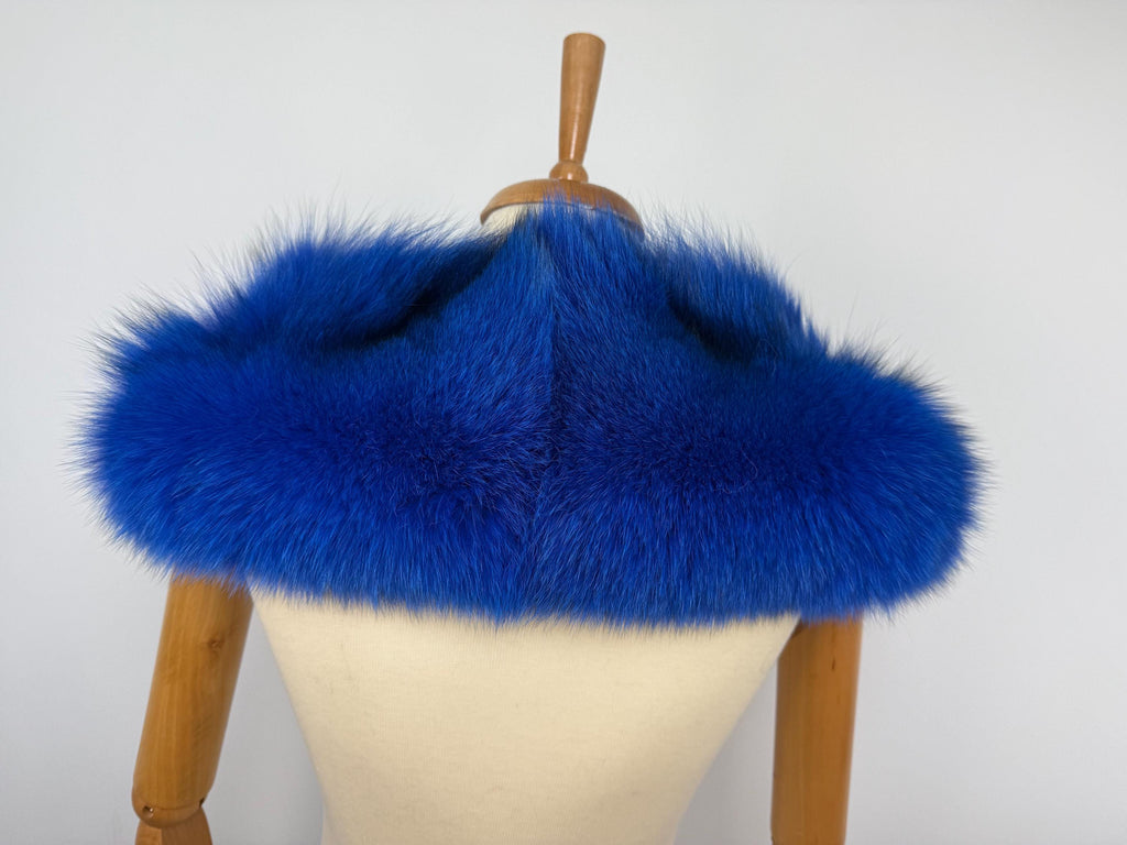 Royal Blue Fox Fur Collar – Real Fur Collar, Handmade in Greece, Luxury Neck Accessory