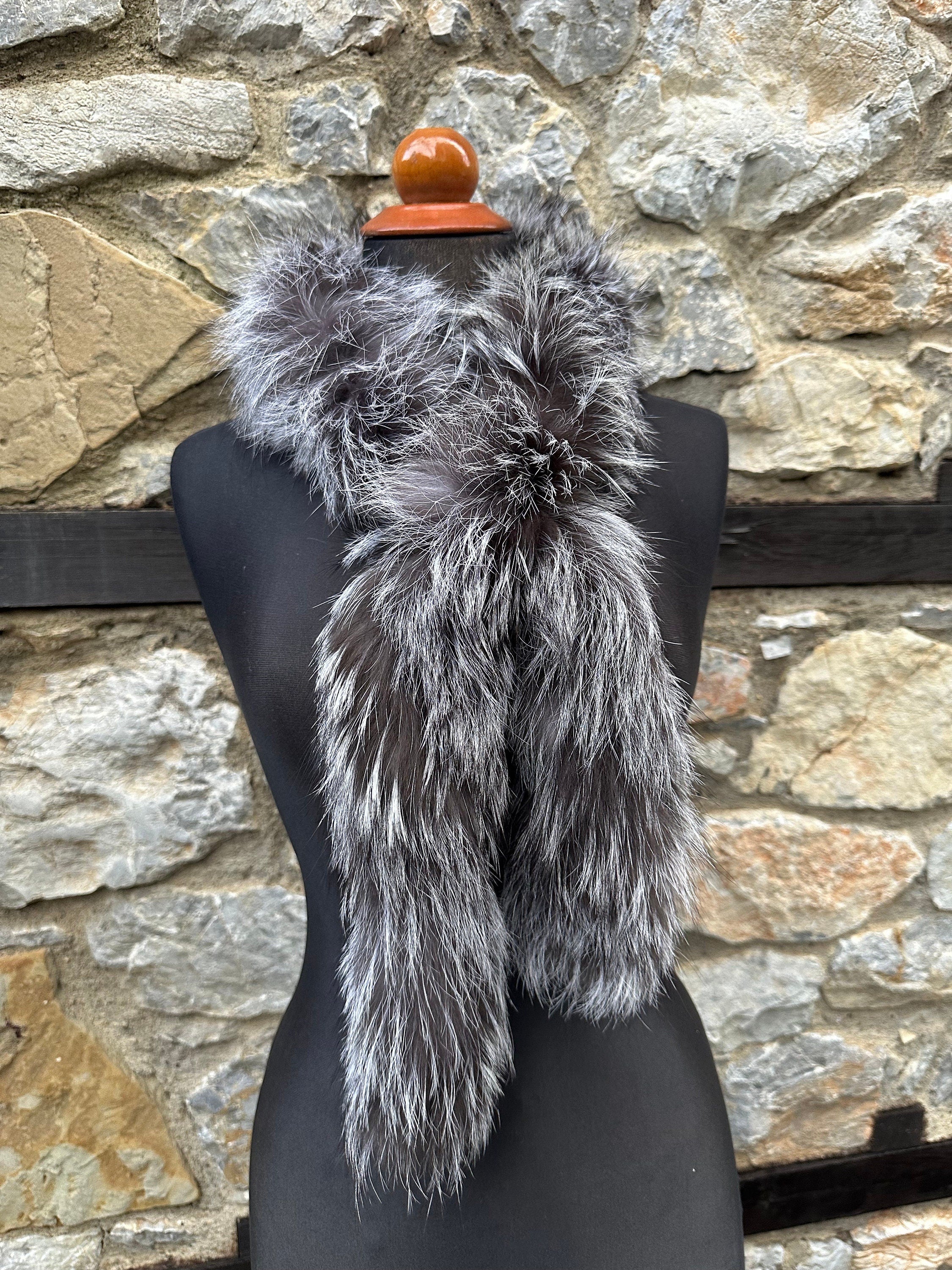 Handmade Silver Fox Fur Scarf – Real Fur, Made in Greece, Luxury Winter Scarf