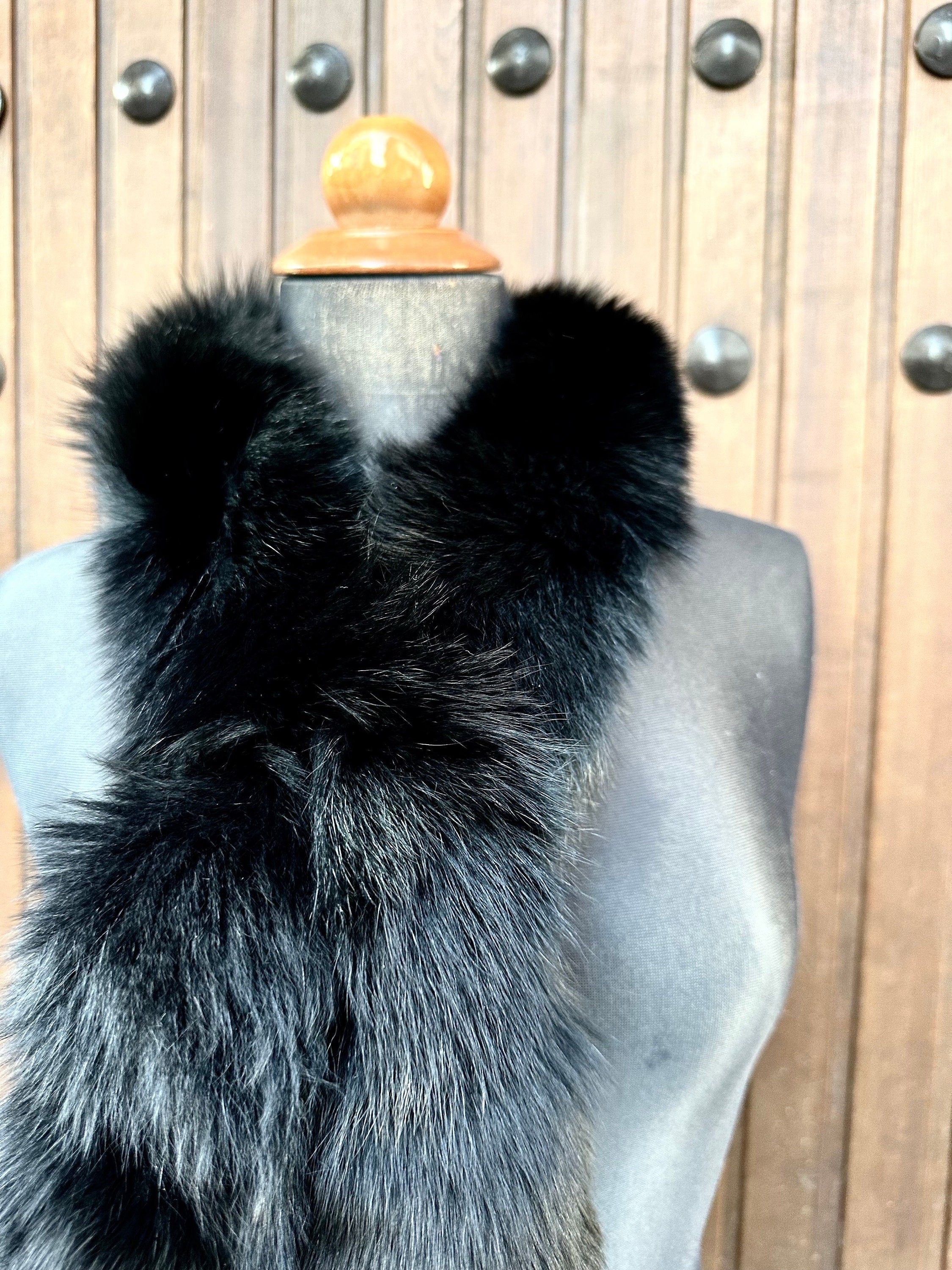 Stylish Black Fur Scarf, Real Fur Neck Warmer