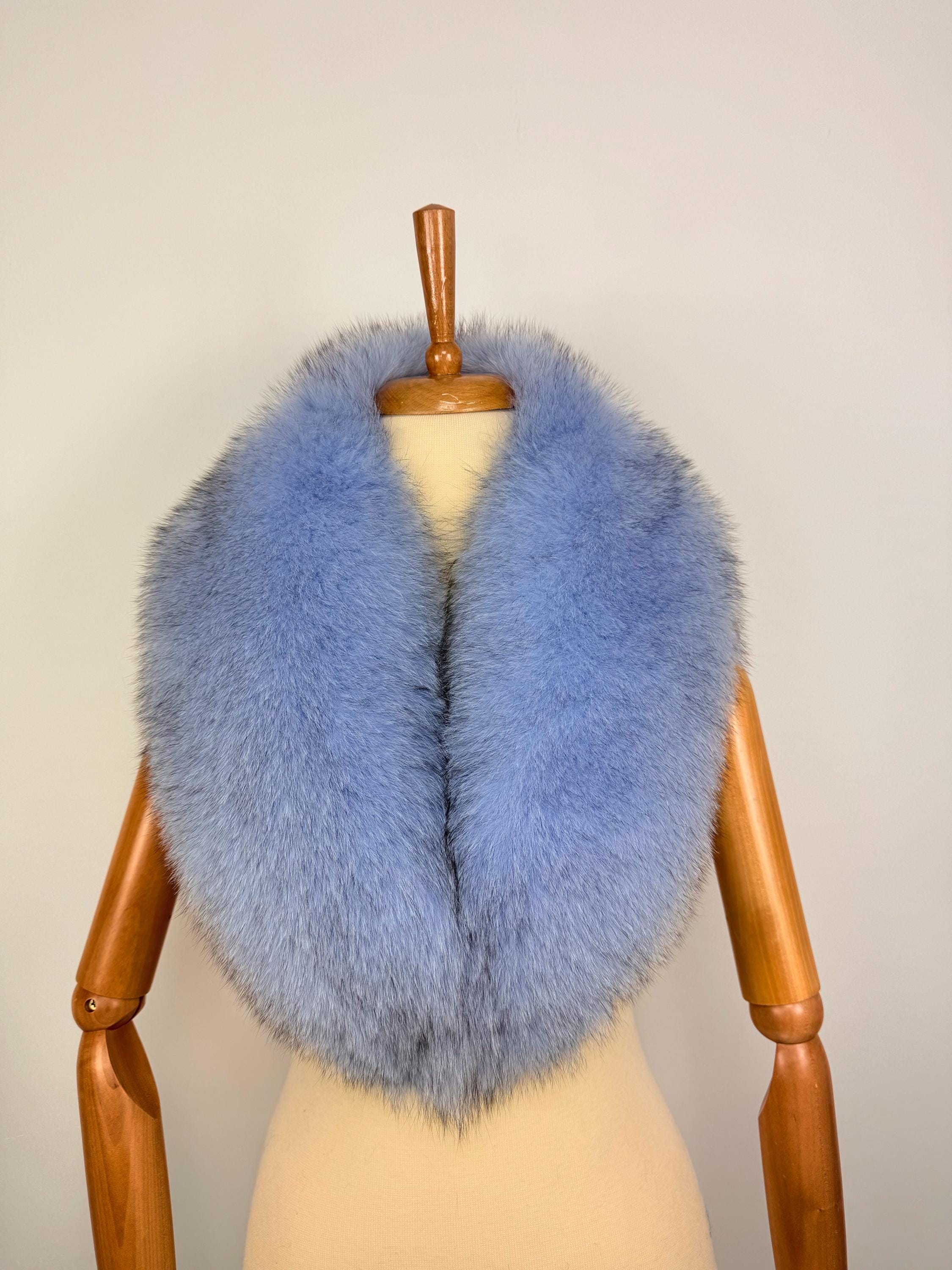 ky Blue Fox Fur Collar – Real Fur Collar, Handmade in Greece, Luxury Neck Accessory
