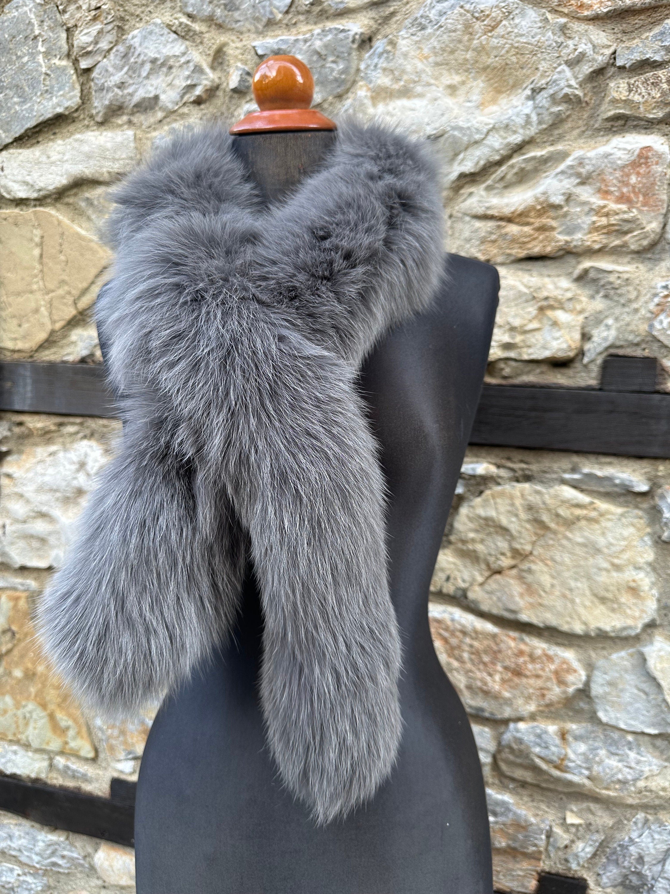 Elegant Gray Fur Scarf, Genuine Fur  Neck Wrap