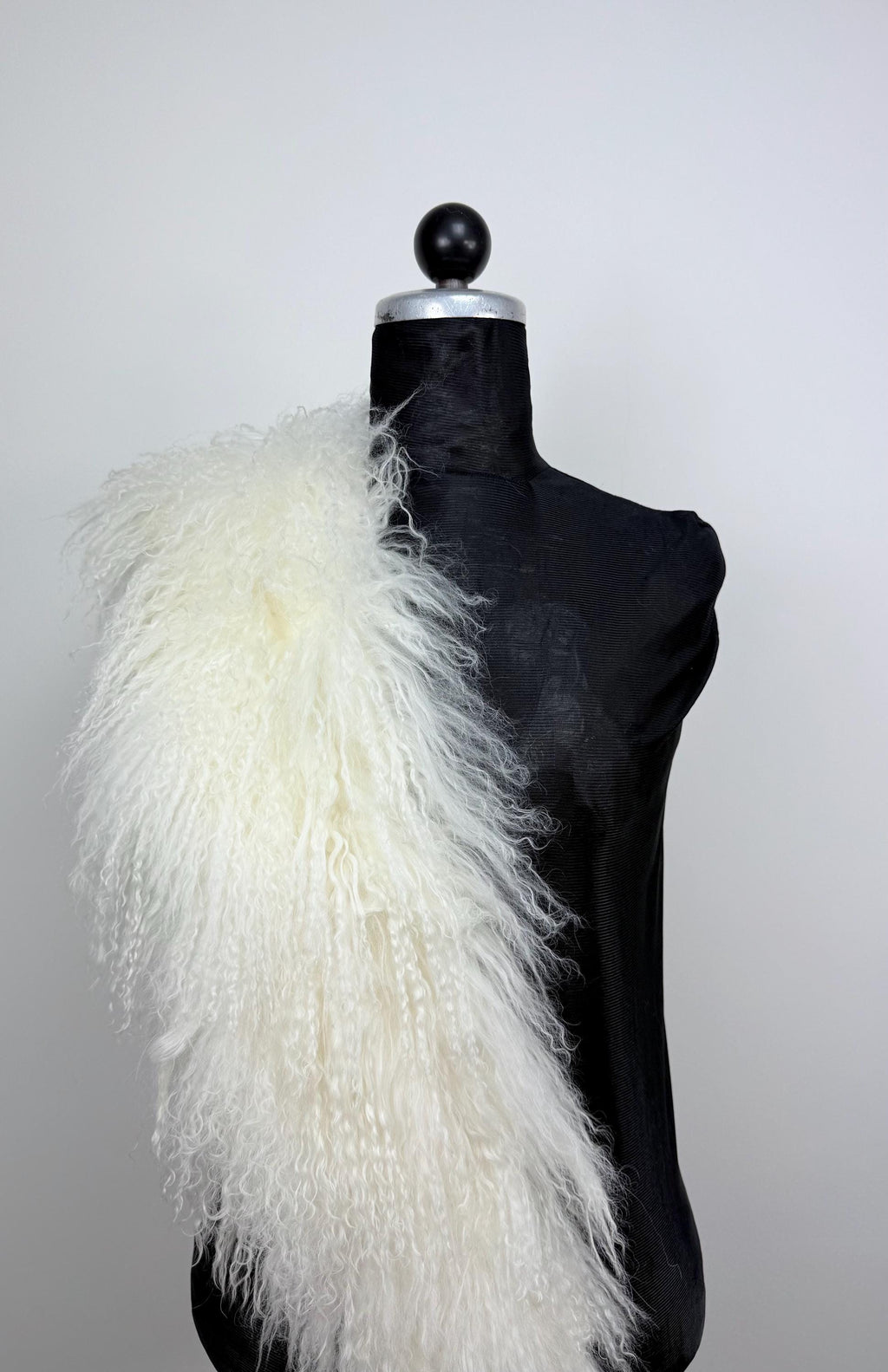 White Mongolian Sheepskin Fur Extra Long Size Collar: Luxury Bridal Fur Stole Shawl
