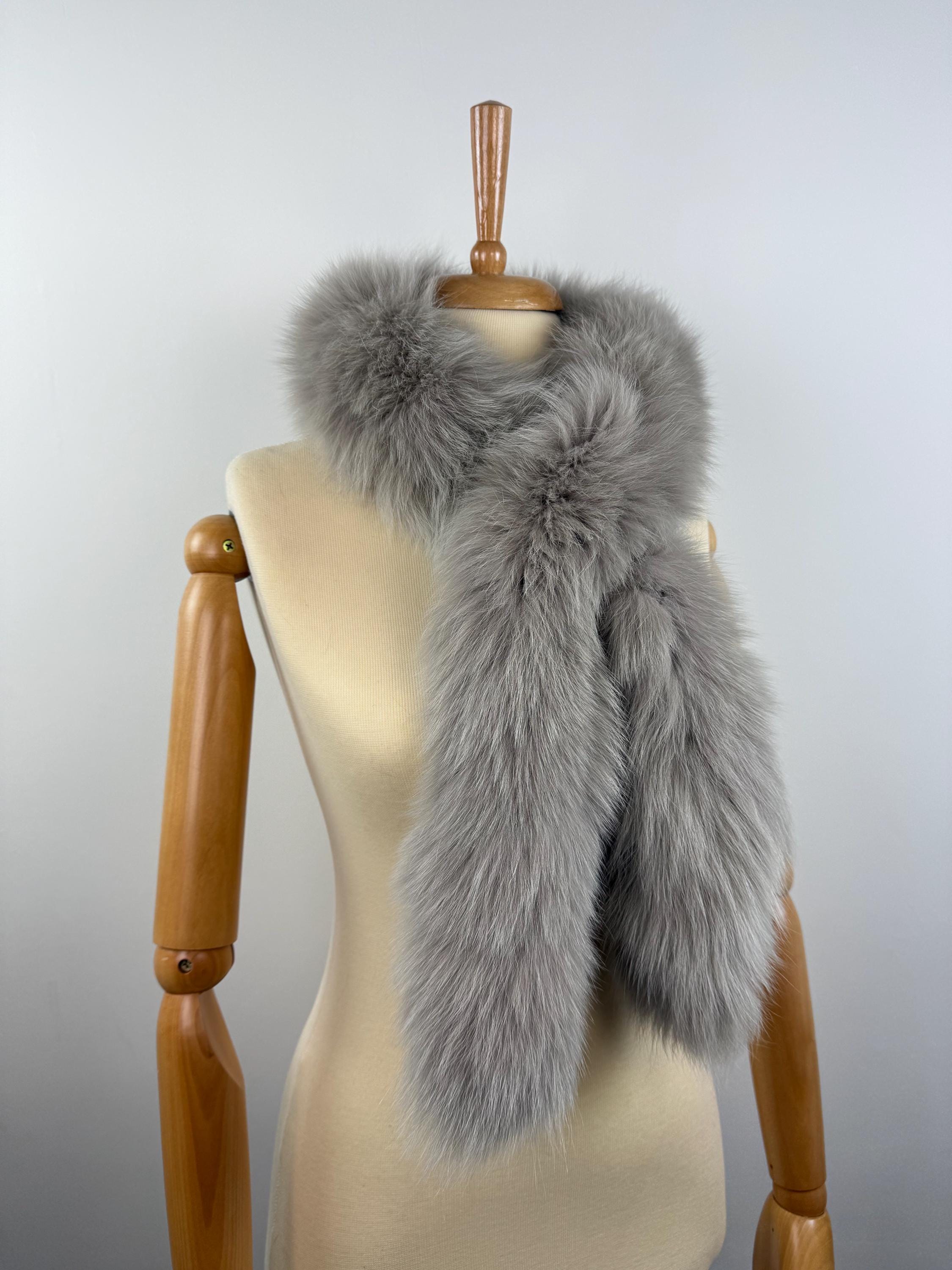 Gray Fox Fur Scarf – Real Fur Scarf, Handmade in Greece, Luxury Winter Scarf
