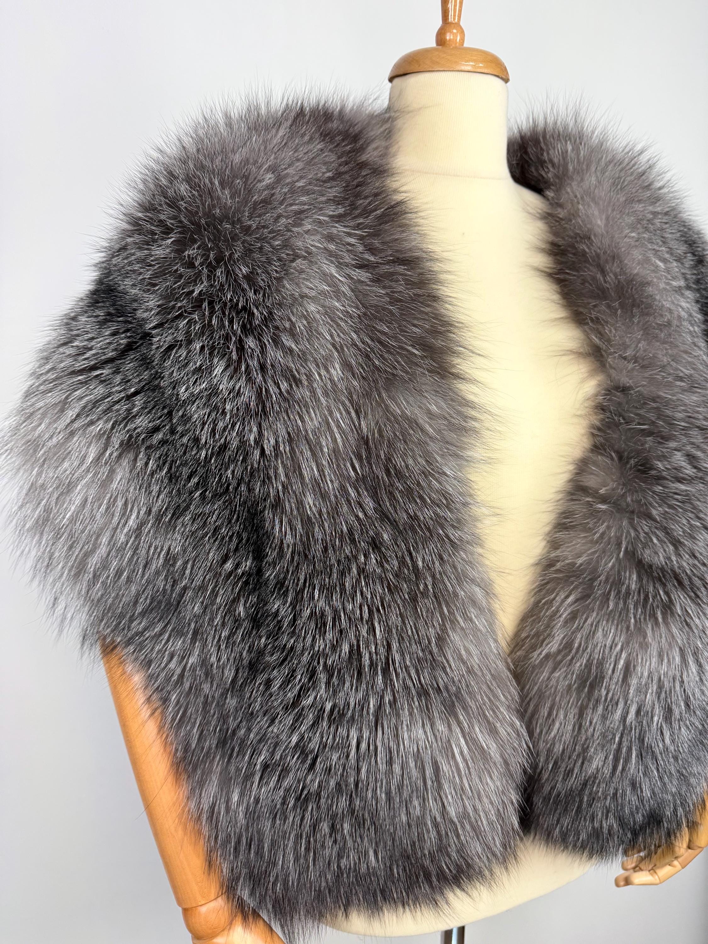 Frost Fox Fur Shawl – Real Fur Evening Wrap, Handmade in Greece