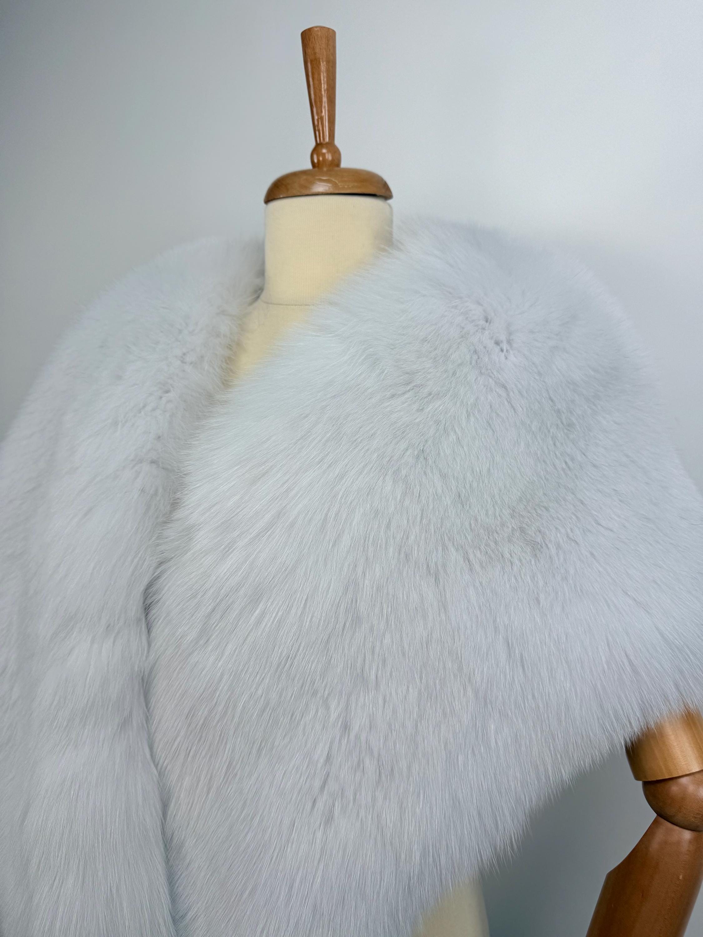 Luxury White Fox Fur Bridal Wrap – Real Fur Evening Shawl, Handmade in Greece