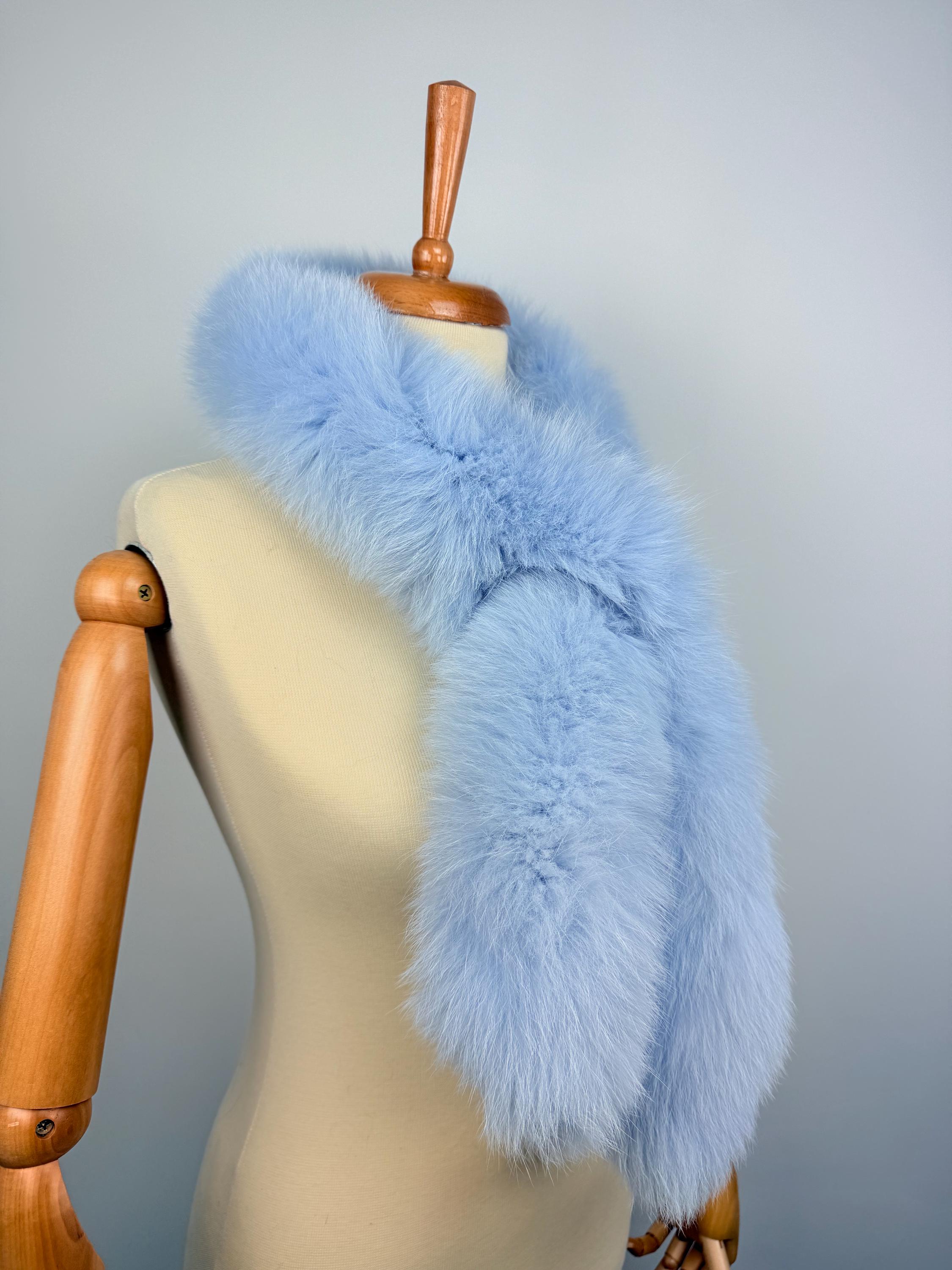 Light Blue Fox Fur Scarf: Real Fur Collar