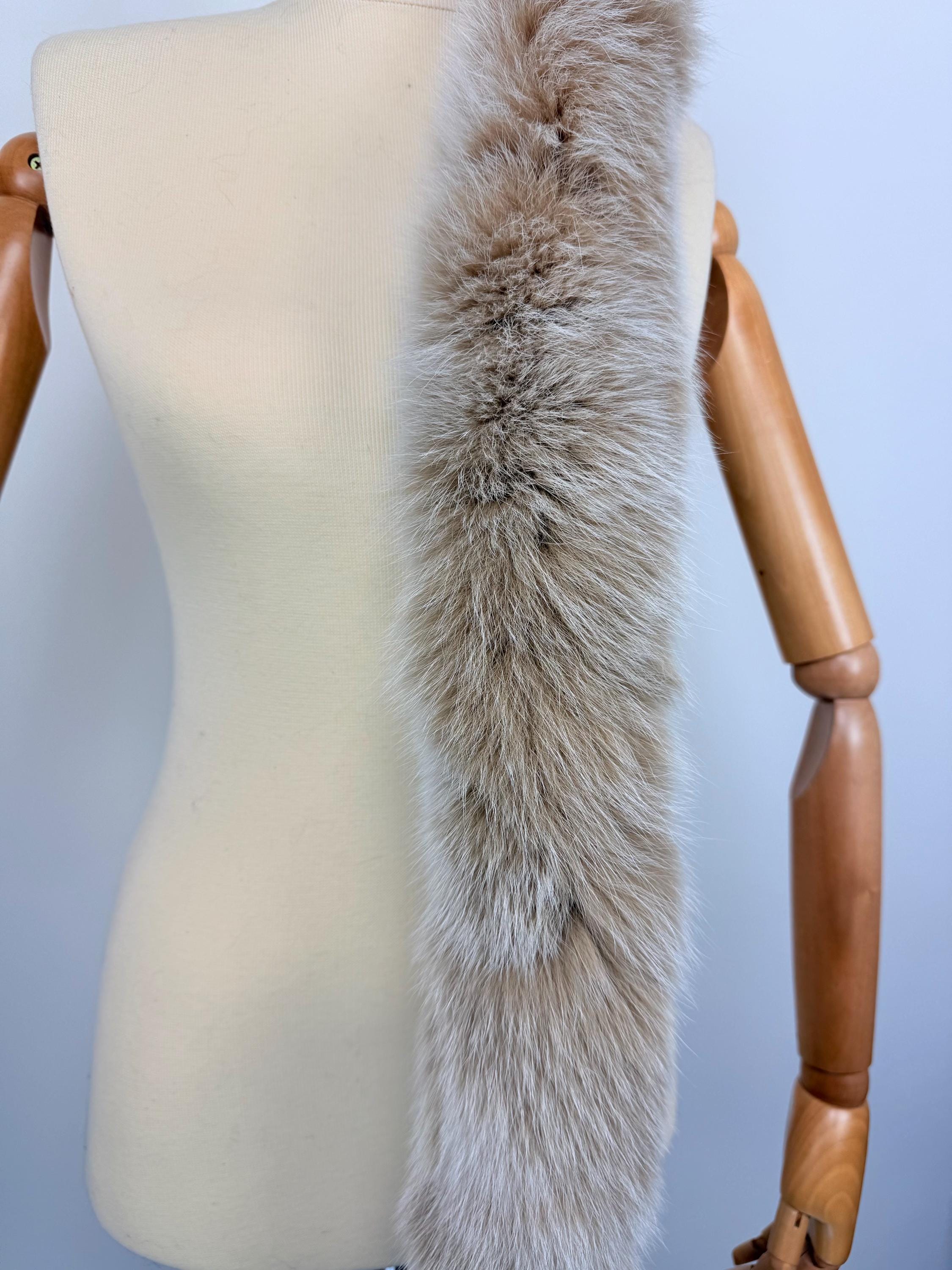 Luxury Beige Fox Fur Scarf – Real Fur, Handmade in Greece, Elegant Winter Scarf