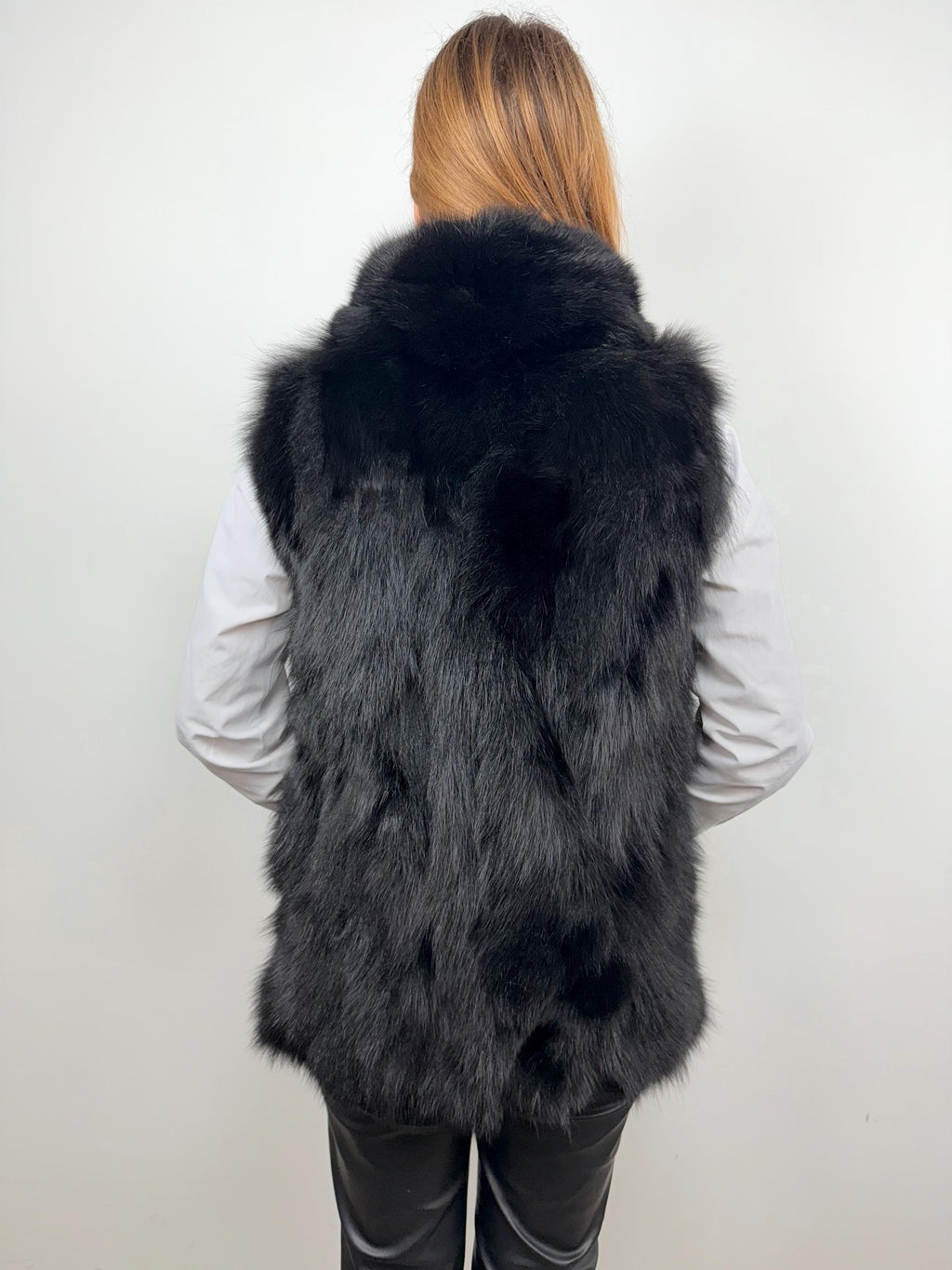 Elegant Black Fox Fur Vest: Genuine Fur Jacket
